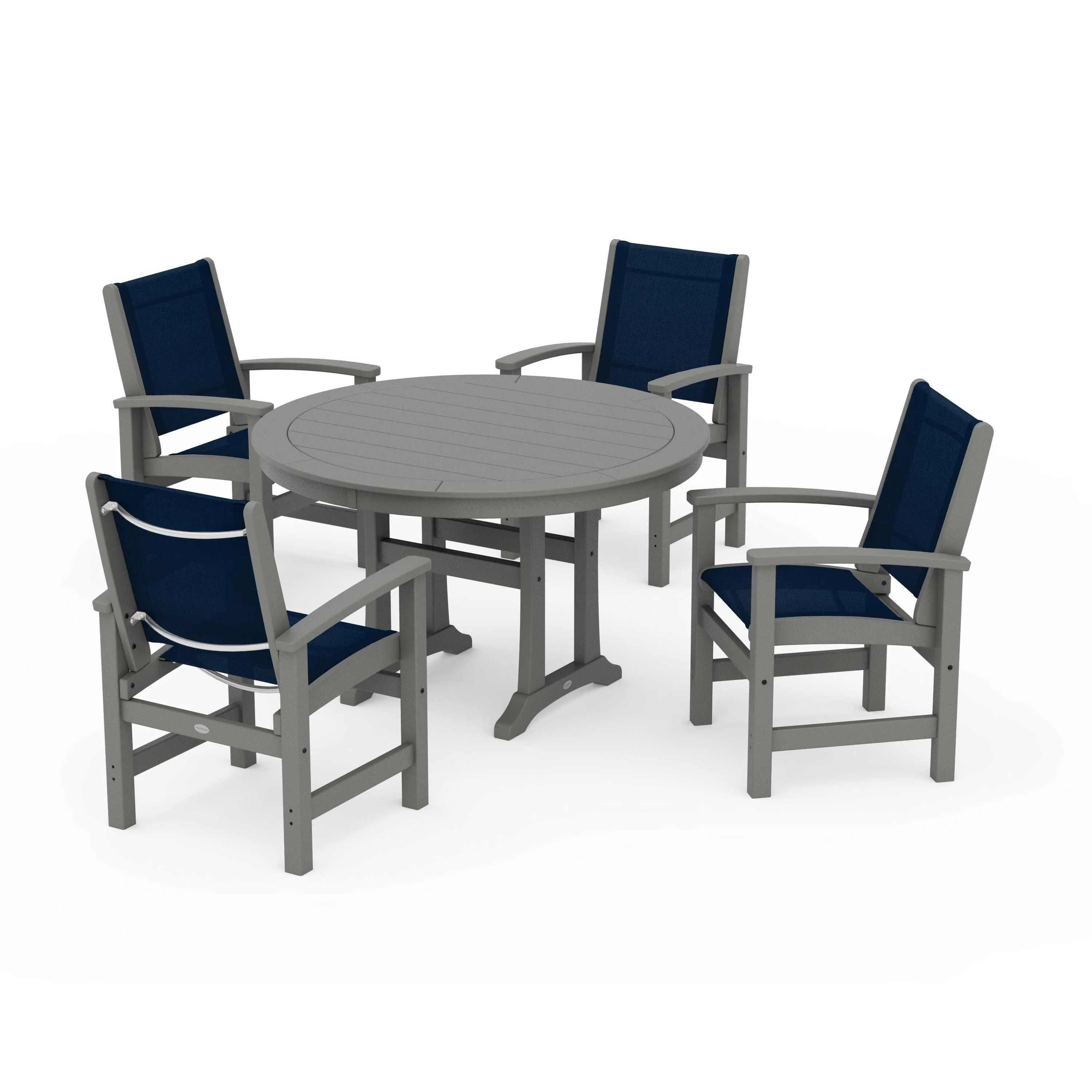 Coastal 5-Piece Round Dining Set with Trestle Legs - Image 28
