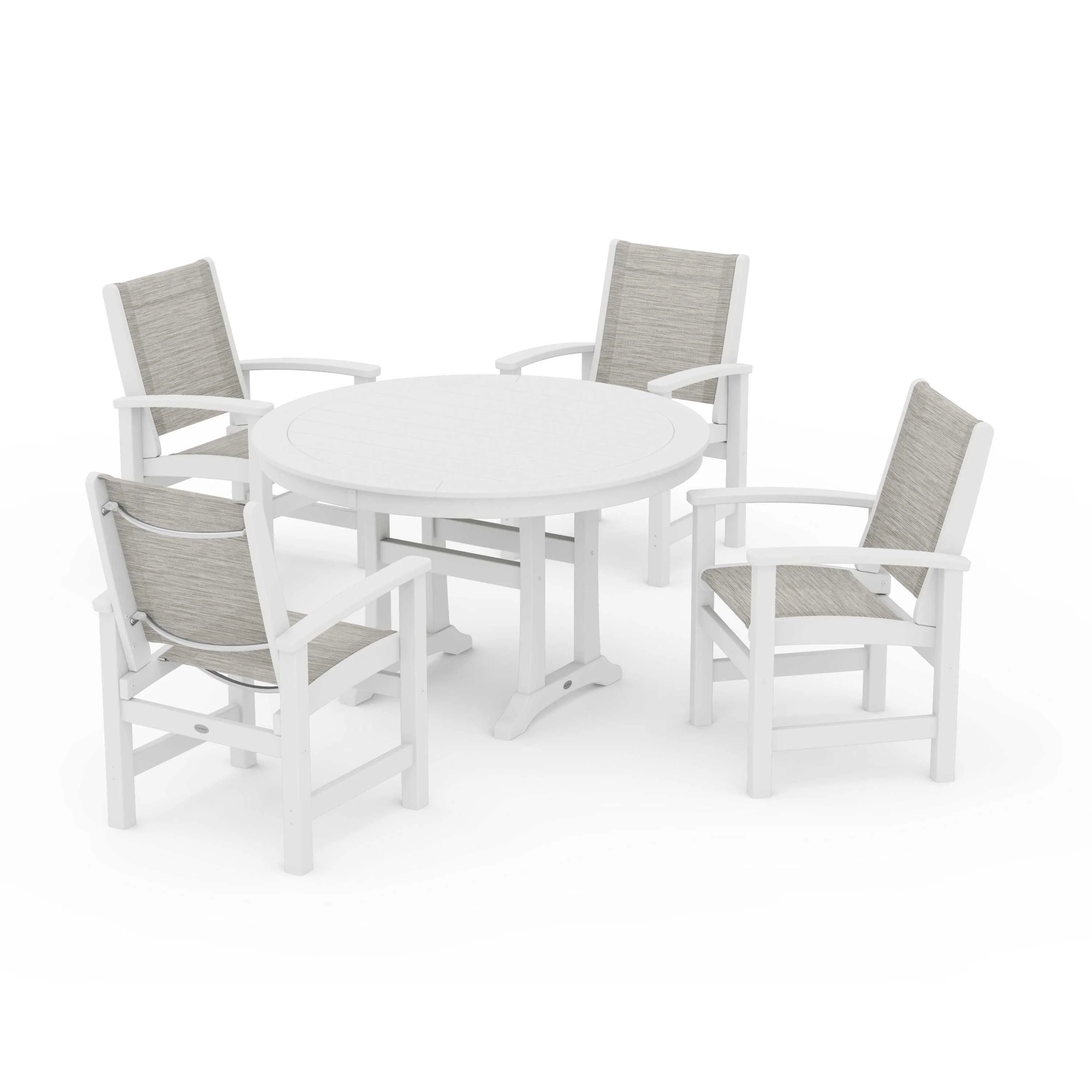 Coastal 5-Piece Round Dining Set with Trestle Legs - Image 29