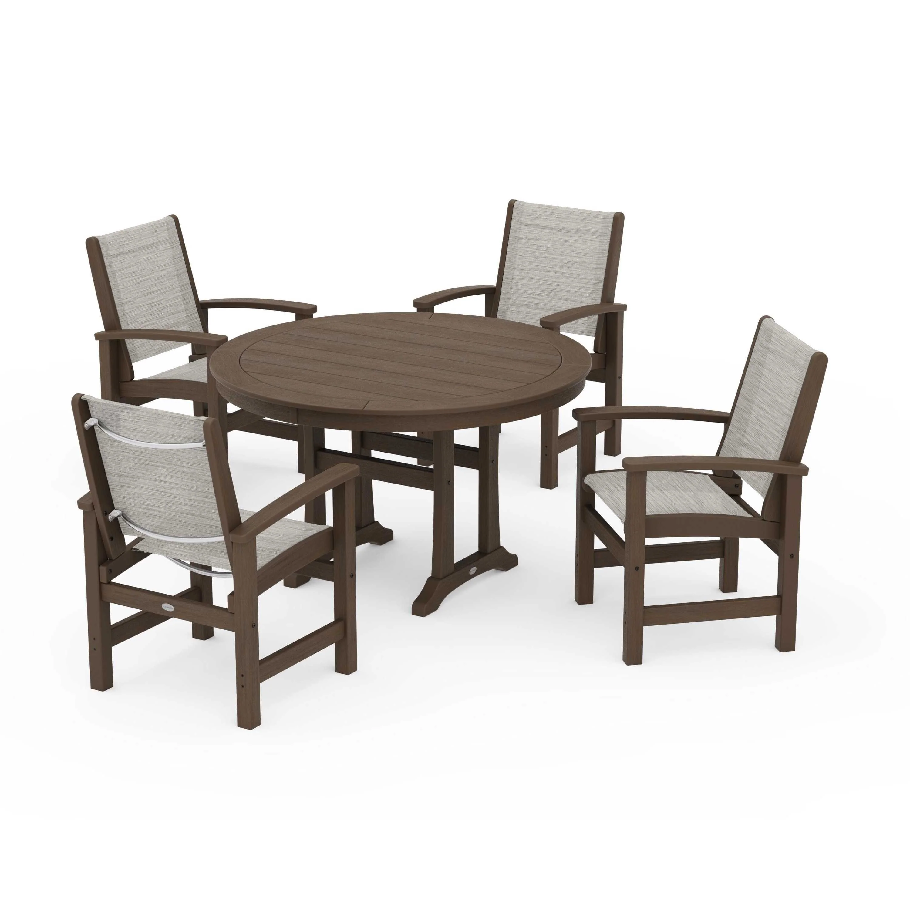 Coastal 5-Piece Round Dining Set with Trestle Legs - Image 30
