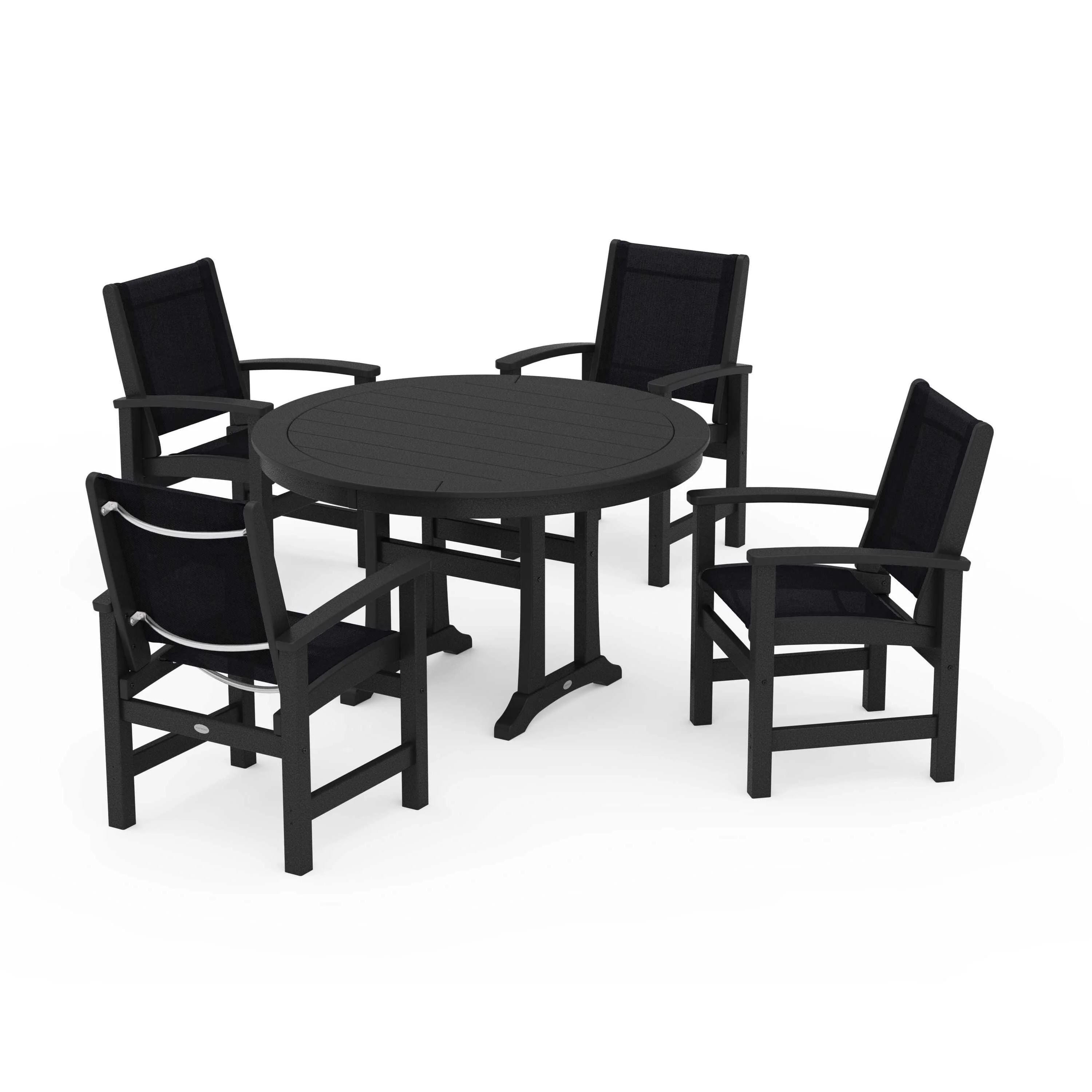 Coastal 5-Piece Round Dining Set with Trestle Legs - Image 31