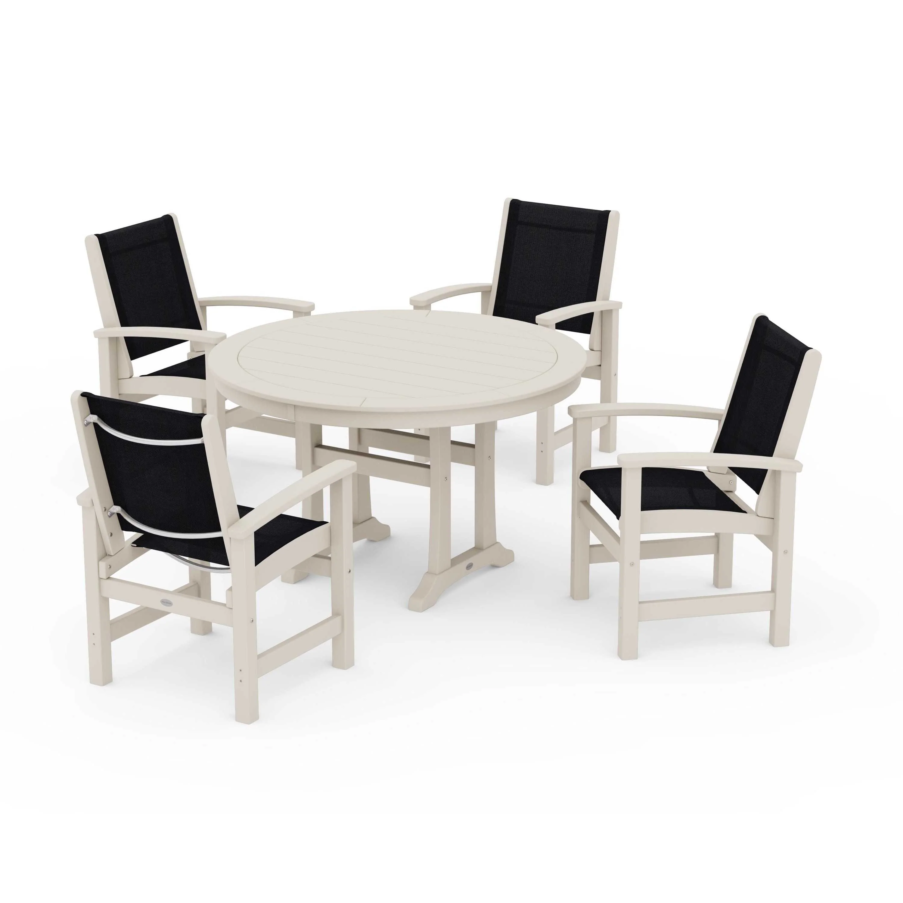 Coastal 5-Piece Round Dining Set with Trestle Legs - Image 34