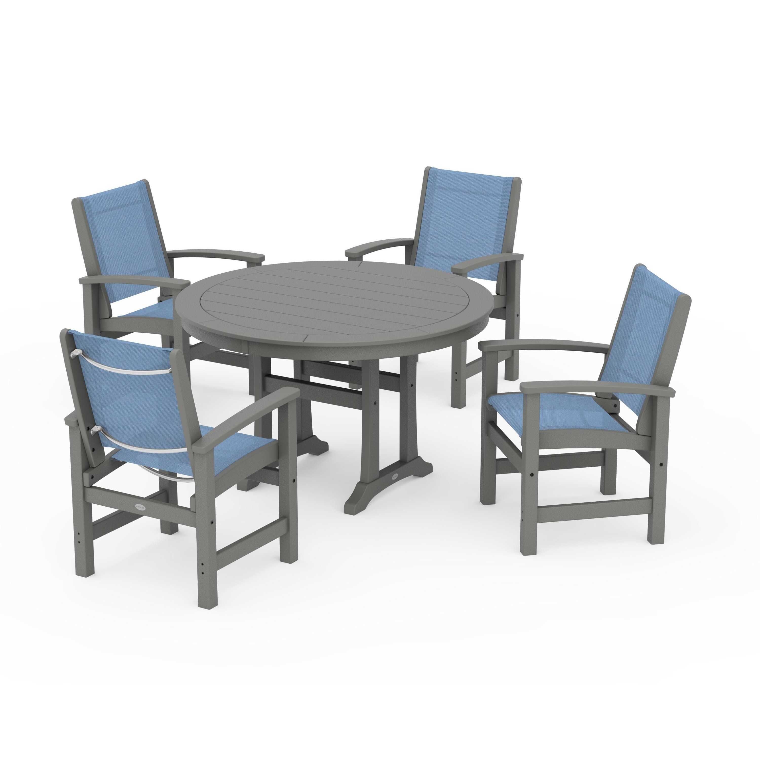 Coastal 5-Piece Round Dining Set with Trestle Legs - Image 35
