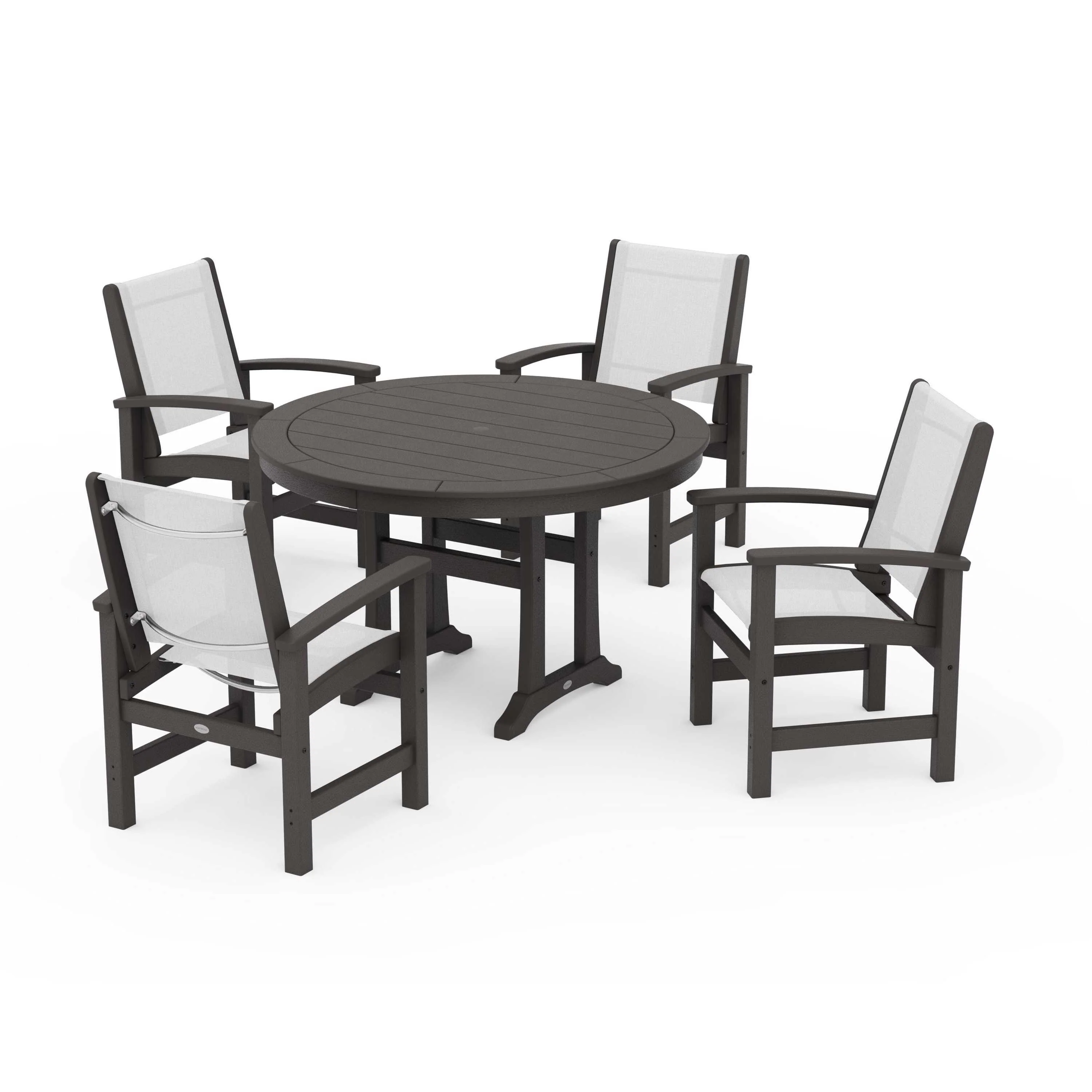 Coastal 5-Piece Round Dining Set with Trestle Legs - Image 36