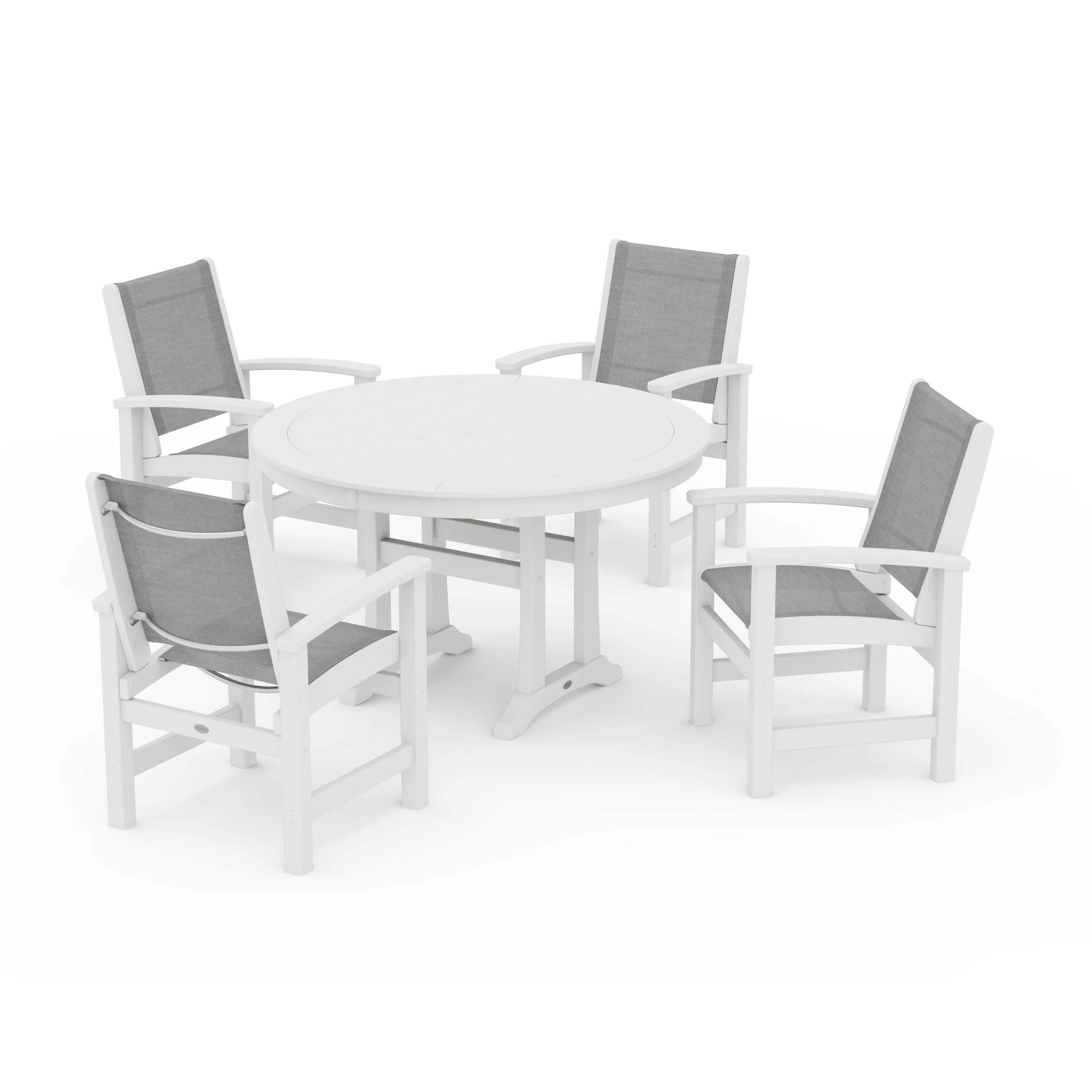 Coastal 5-Piece Round Dining Set with Trestle Legs - Image 37