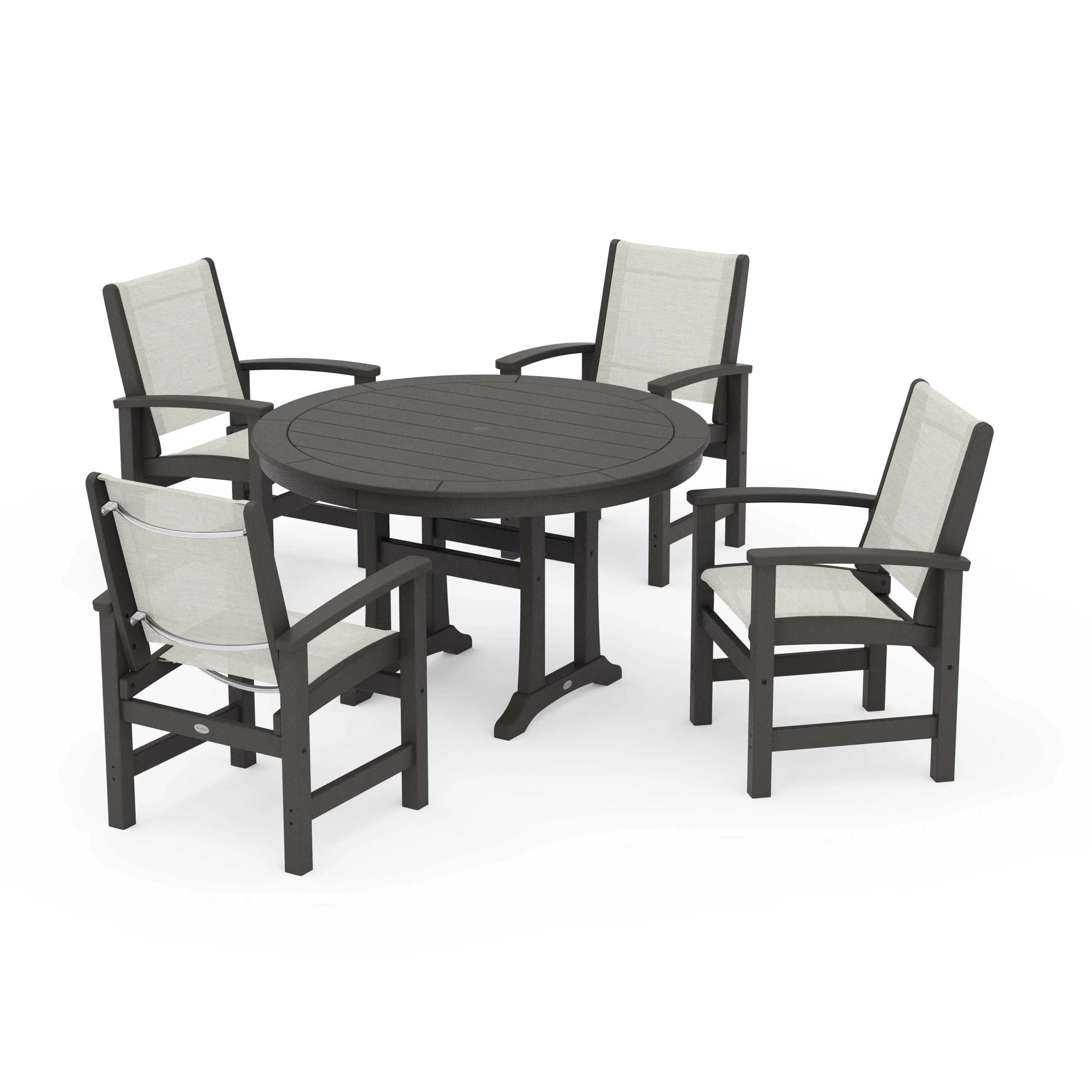 Coastal 5-Piece Round Dining Set with Trestle Legs - Image 39