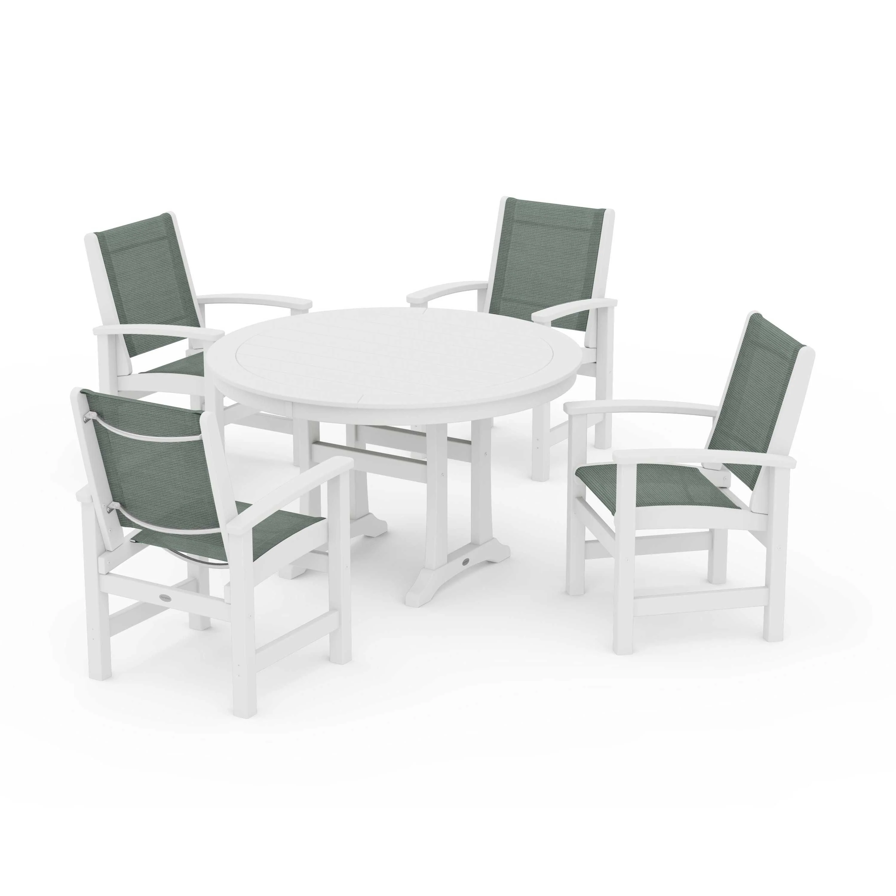 Coastal 5-Piece Round Dining Set with Trestle Legs - Image 4