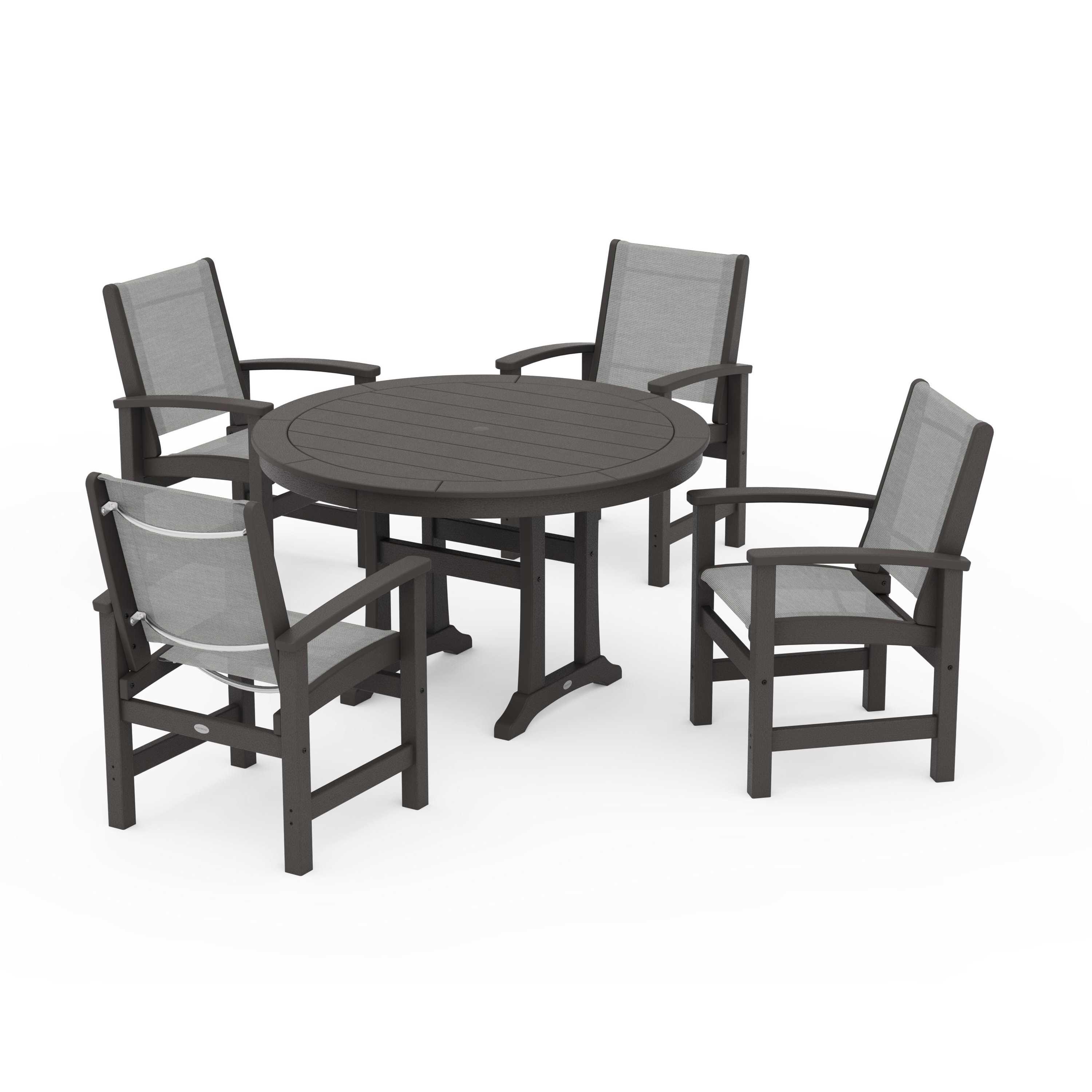 Coastal 5-Piece Round Dining Set with Trestle Legs - Image 40