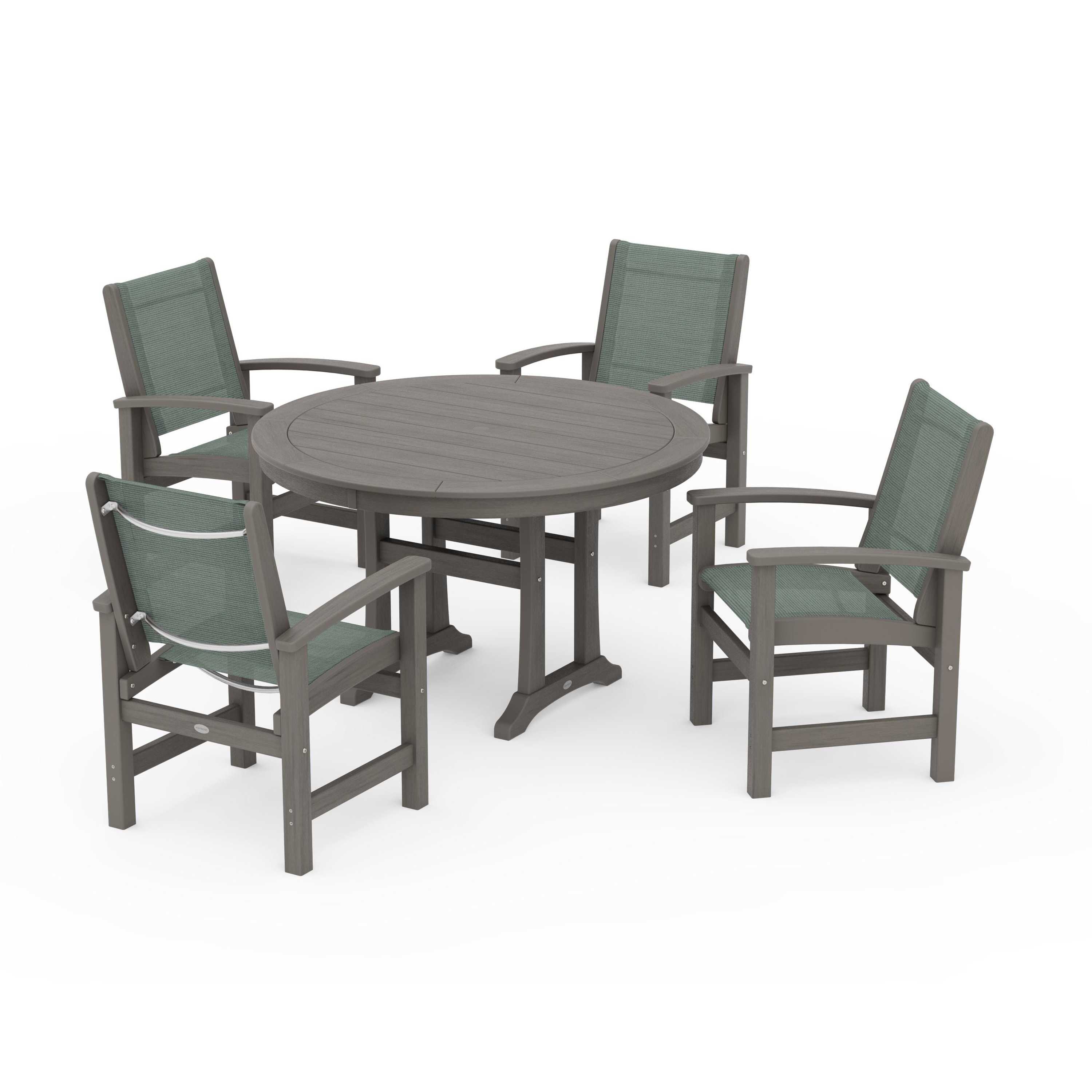 Coastal 5-Piece Round Dining Set with Trestle Legs - Image 41