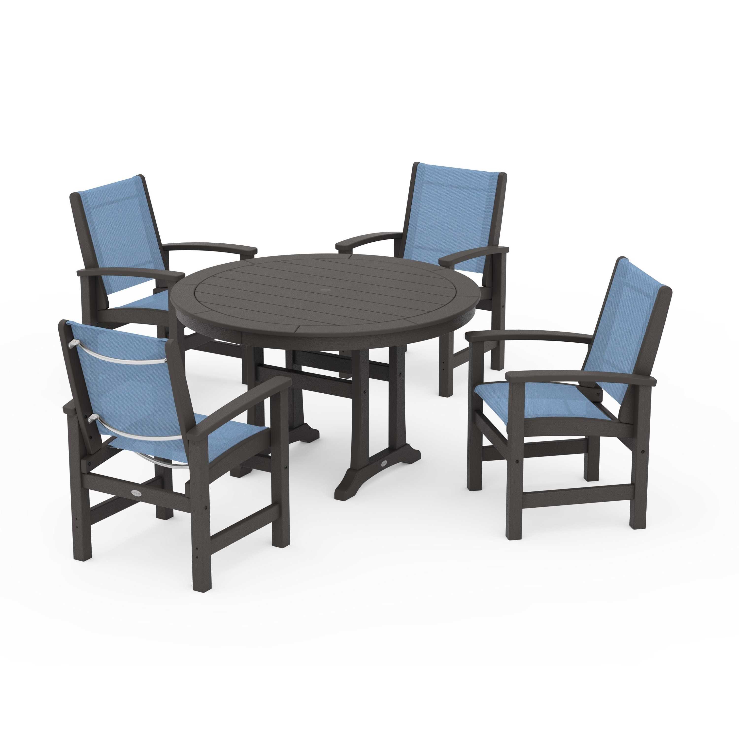 Coastal 5-Piece Round Dining Set with Trestle Legs - Image 42