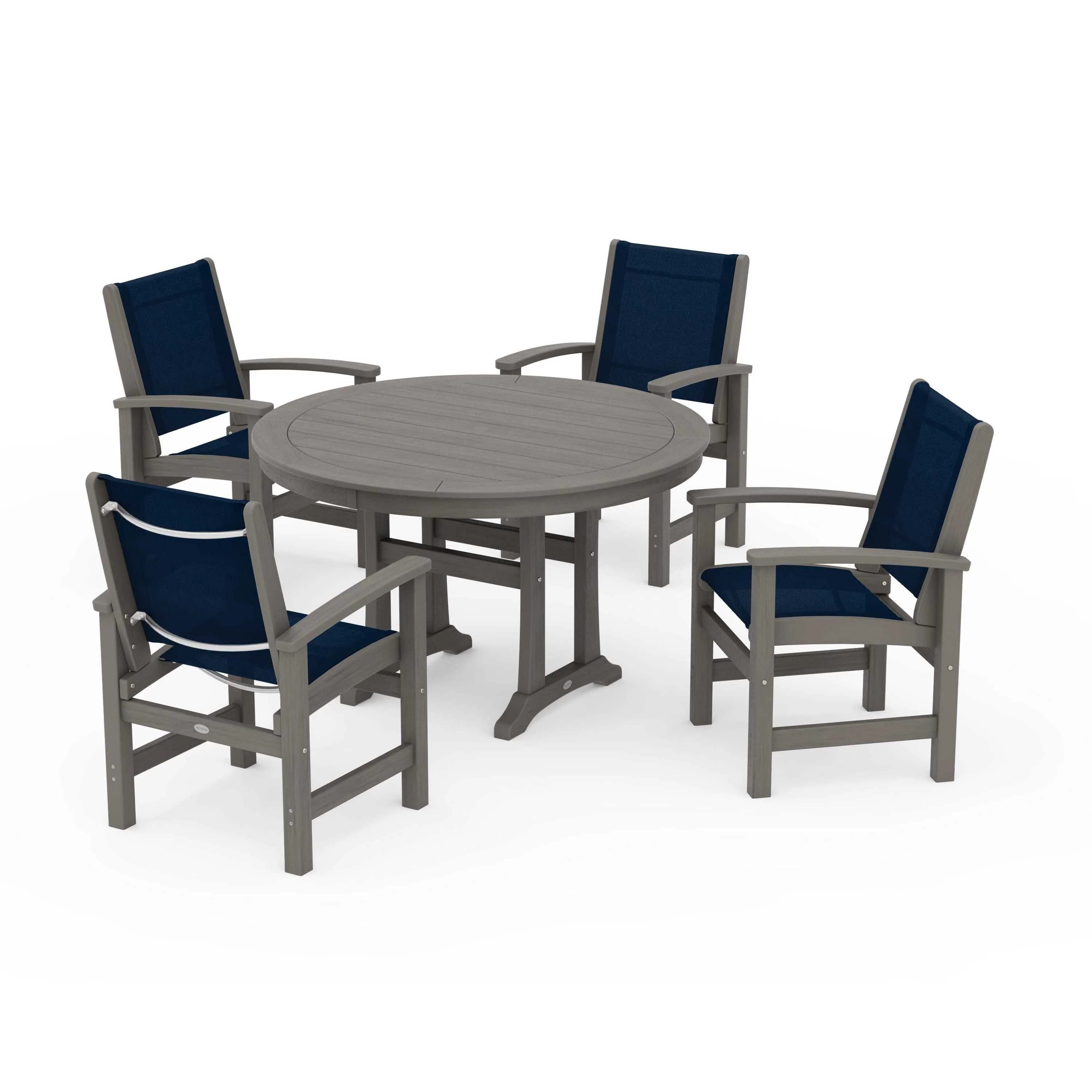 Coastal 5-Piece Round Dining Set with Trestle Legs - Image 43