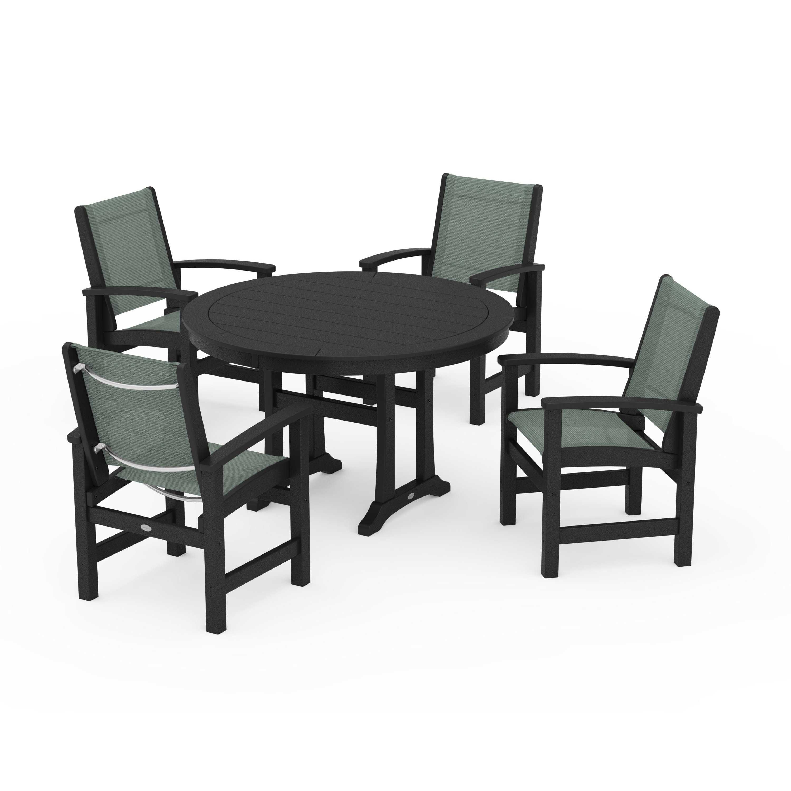 Coastal 5-Piece Round Dining Set with Trestle Legs - Image 45