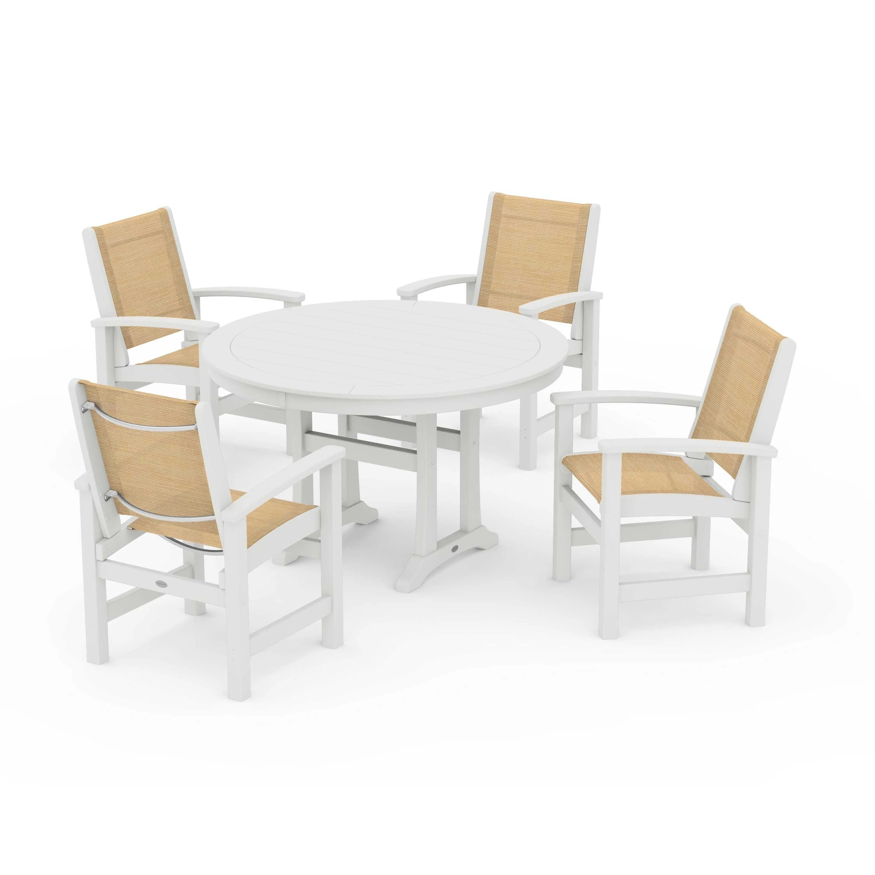 Coastal 5-Piece Round Dining Set with Trestle Legs - Image 46