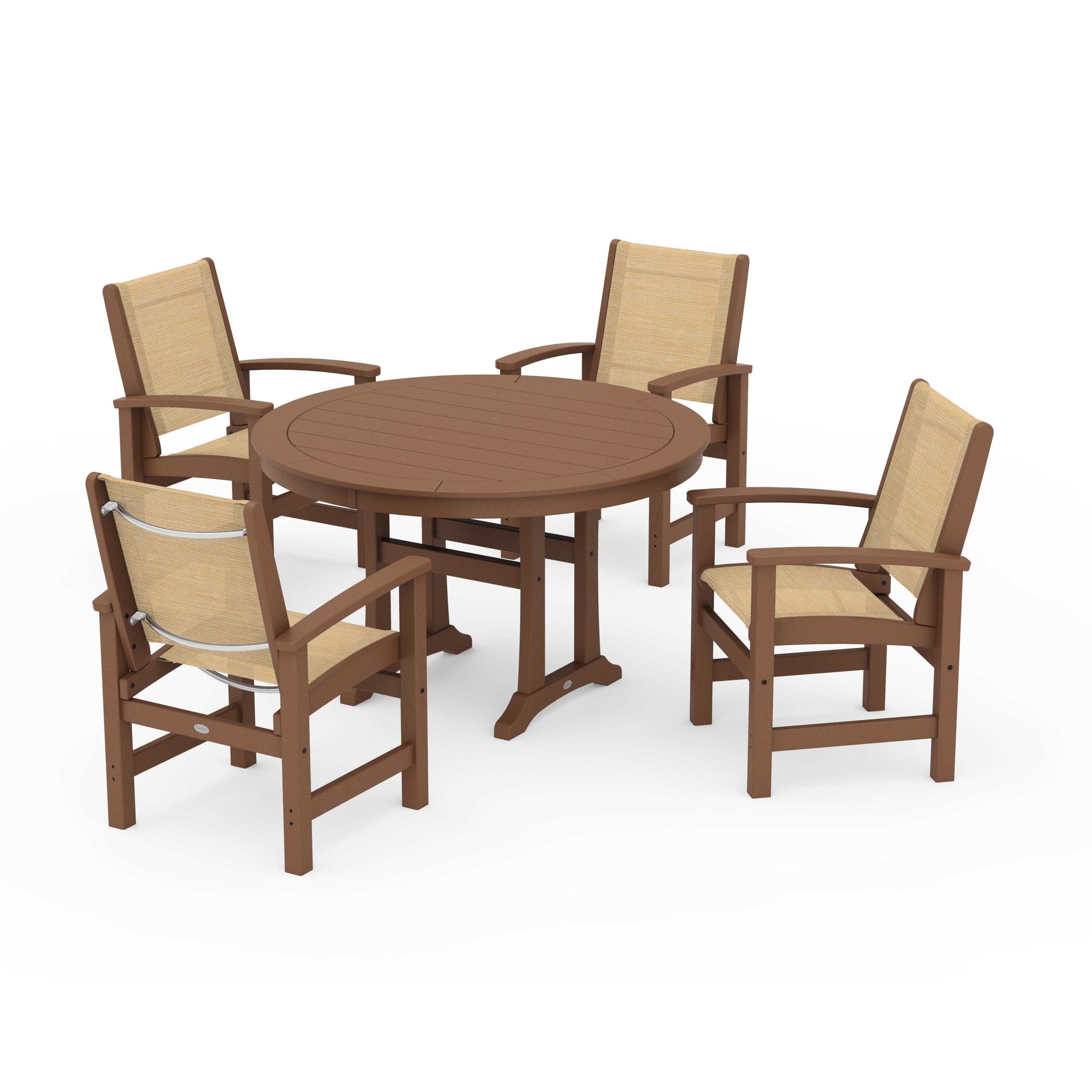 Coastal 5-Piece Round Dining Set with Trestle Legs - Image 50