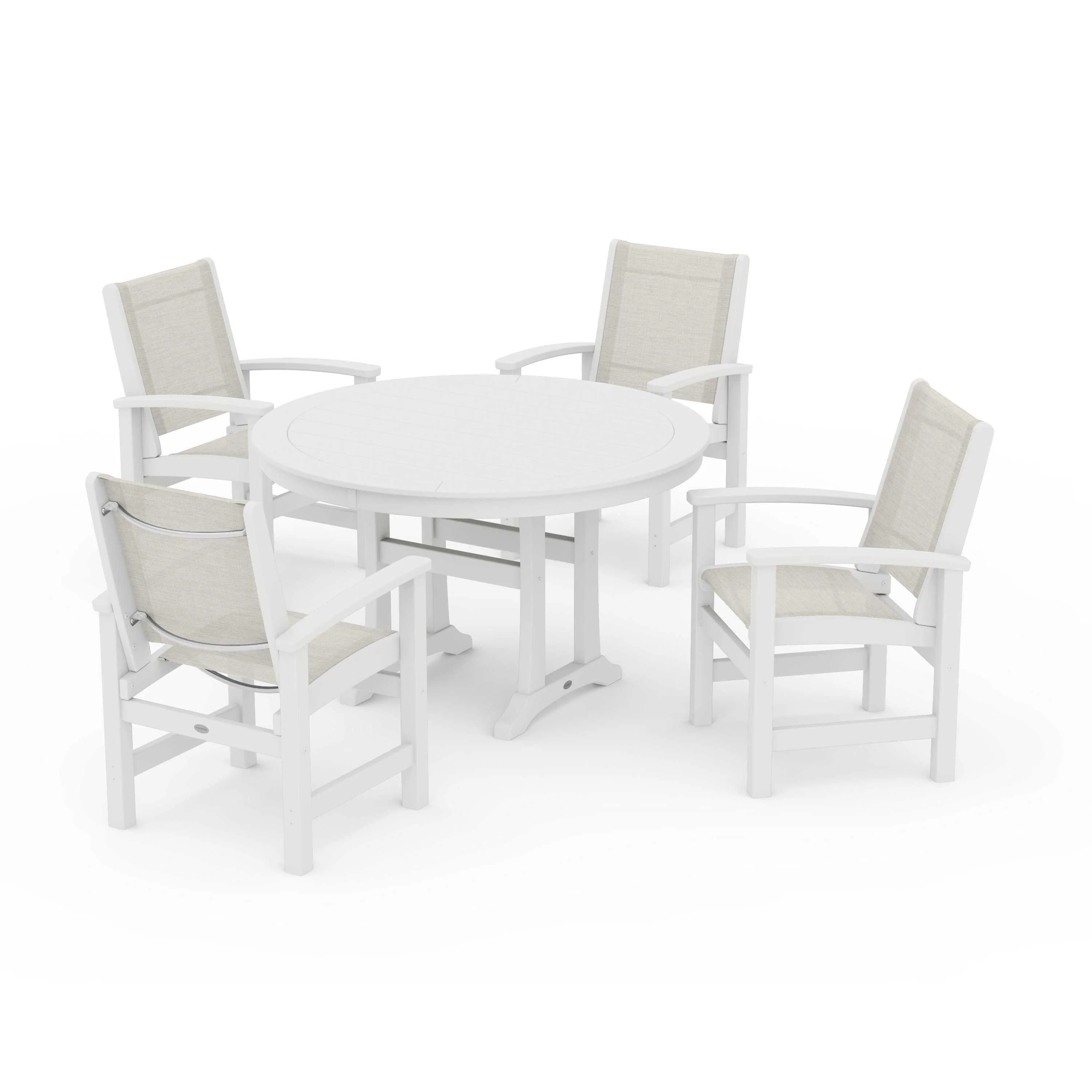 Coastal 5-Piece Round Dining Set with Trestle Legs - Image 51
