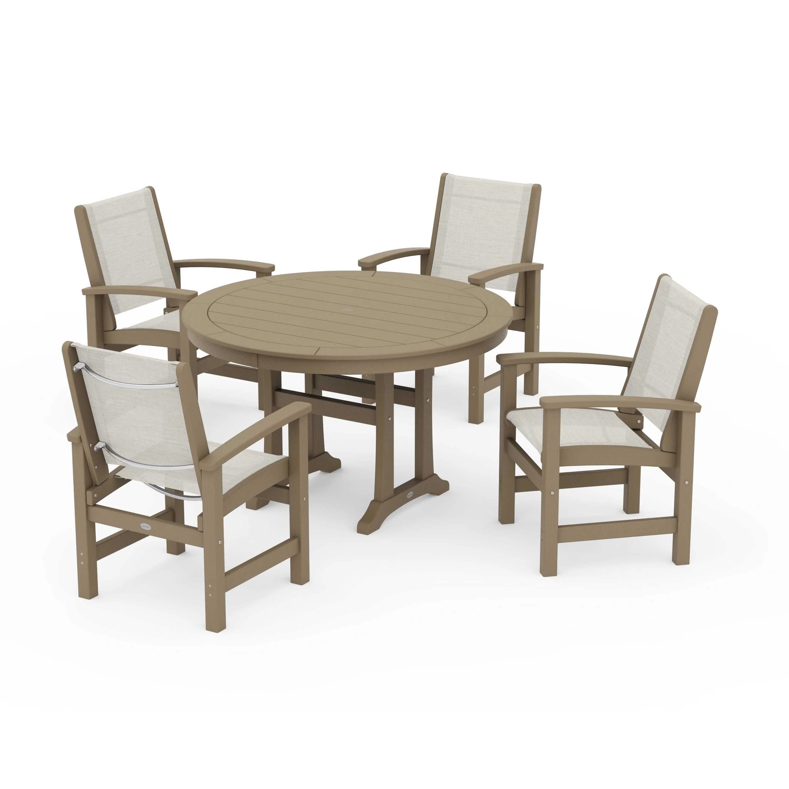 Coastal 5-Piece Round Dining Set with Trestle Legs - Image 53