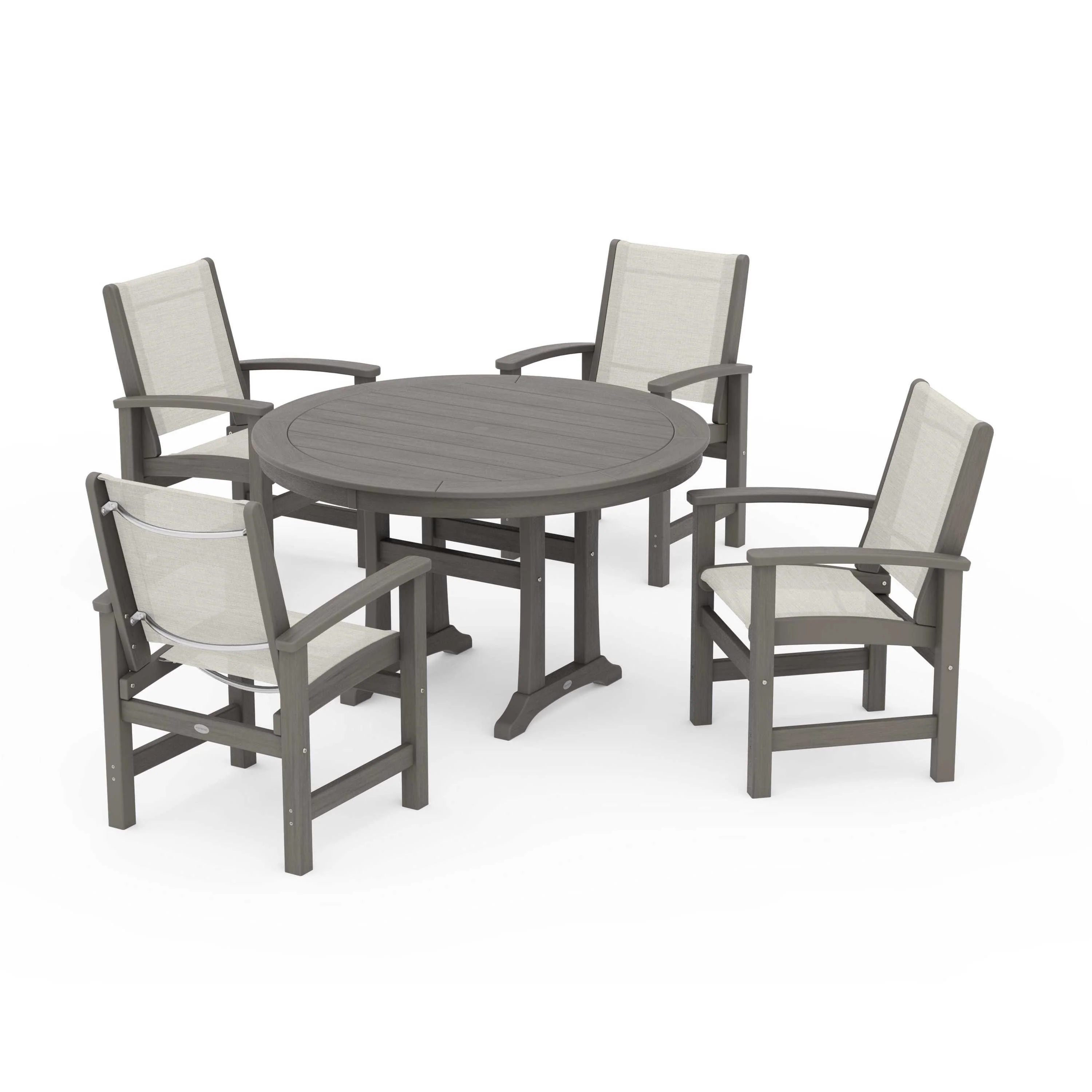 Coastal 5-Piece Round Dining Set with Trestle Legs - Image 55
