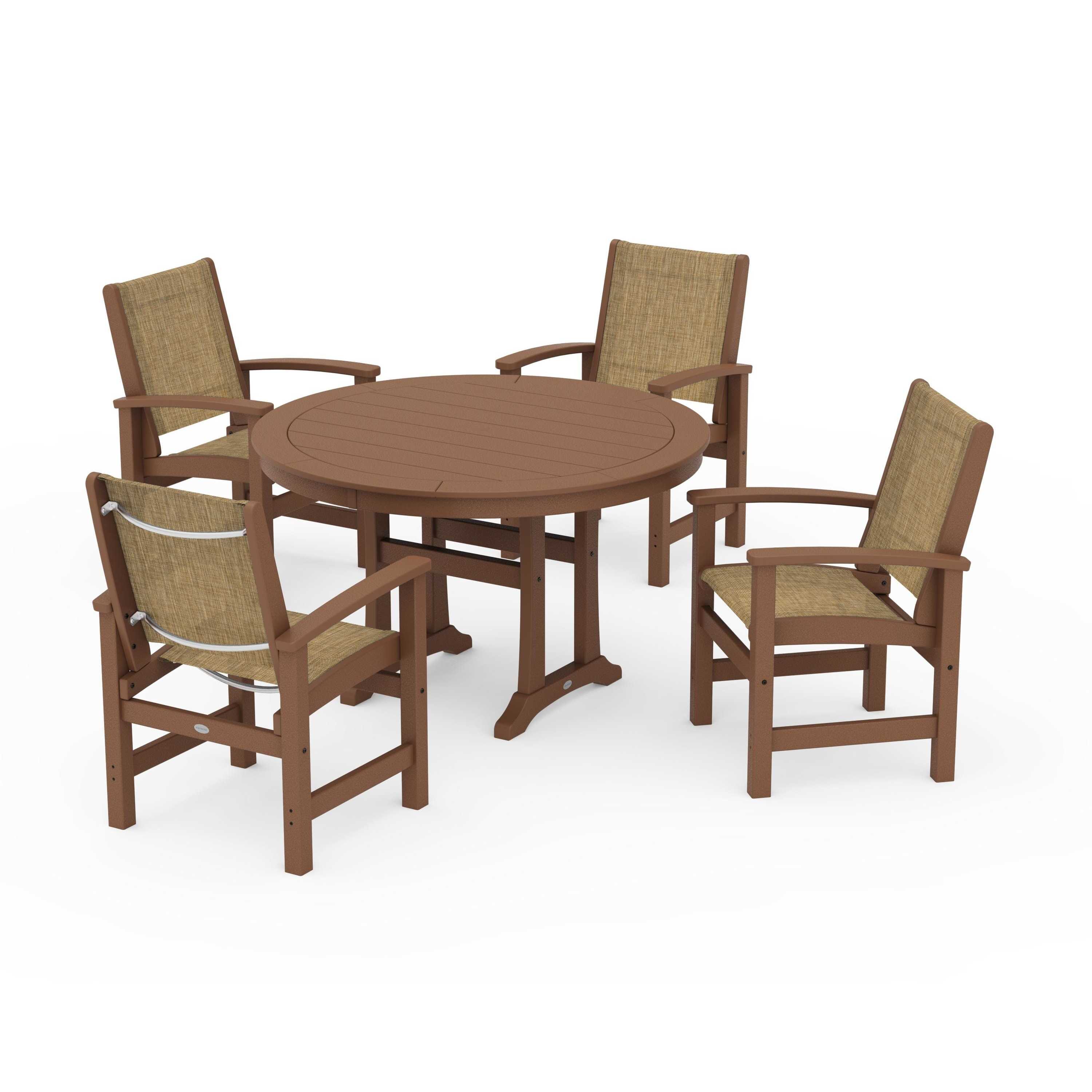Coastal 5-Piece Round Dining Set with Trestle Legs - Image 58