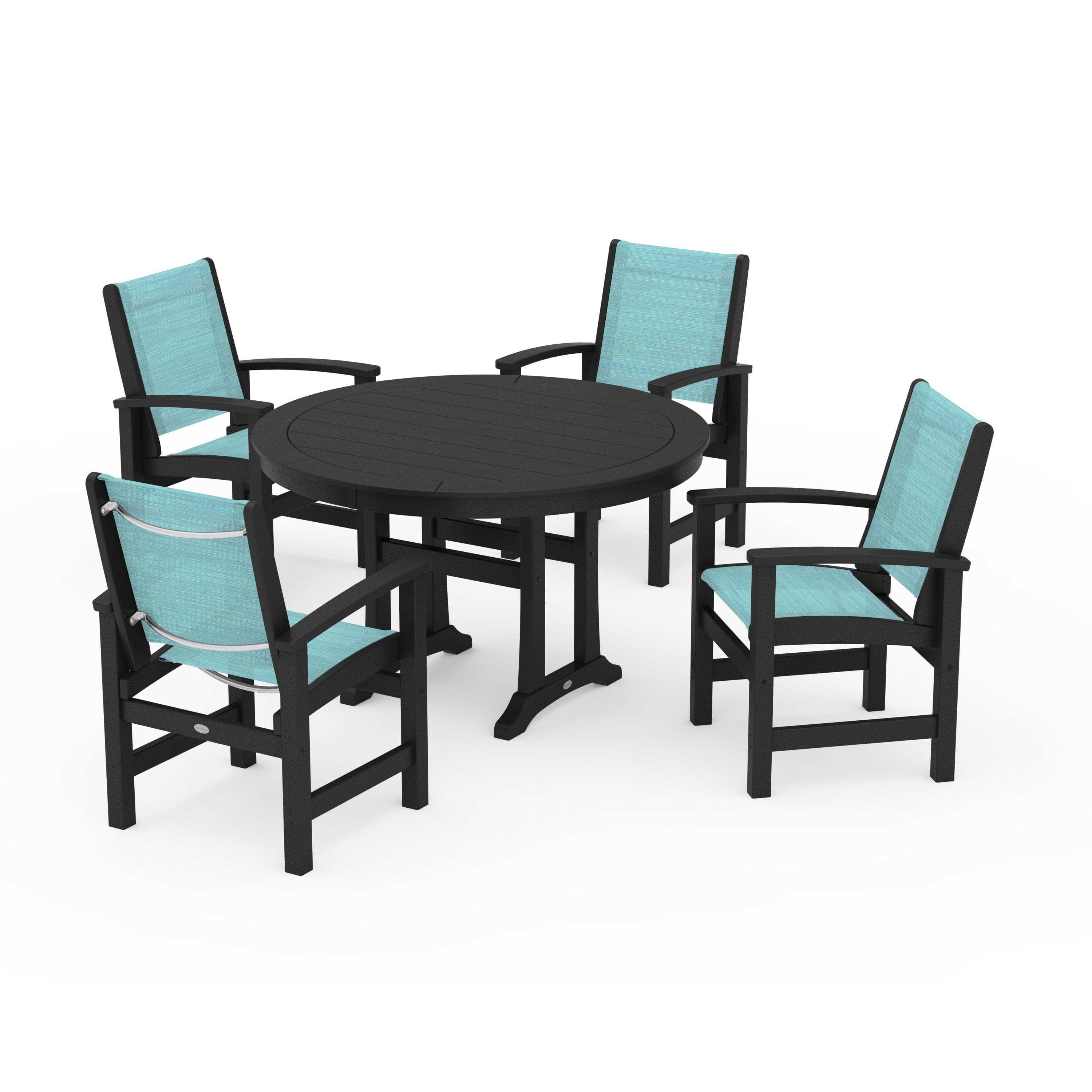 Coastal 5-Piece Round Dining Set with Trestle Legs - Image 6
