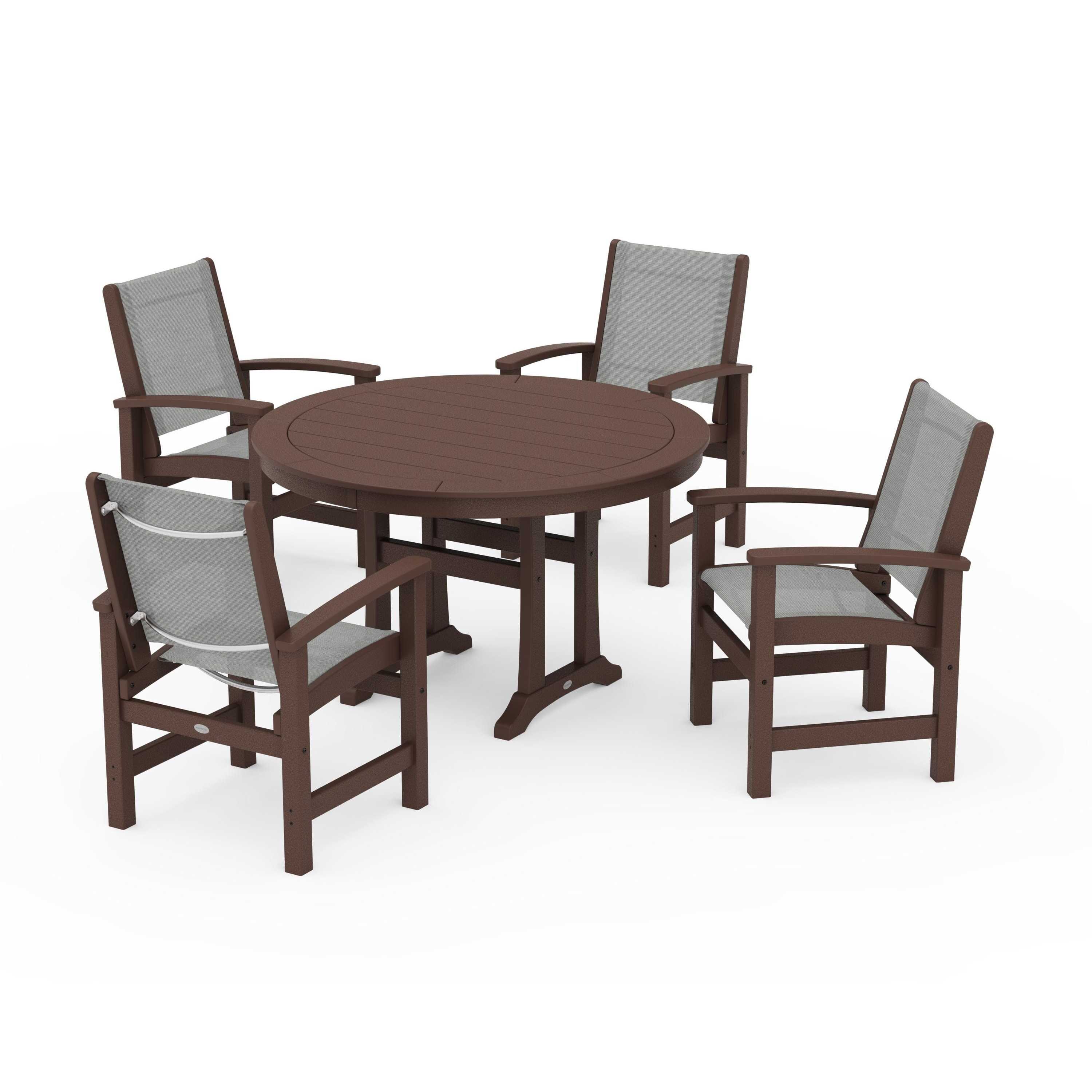 Coastal 5-Piece Round Dining Set with Trestle Legs - Image 61