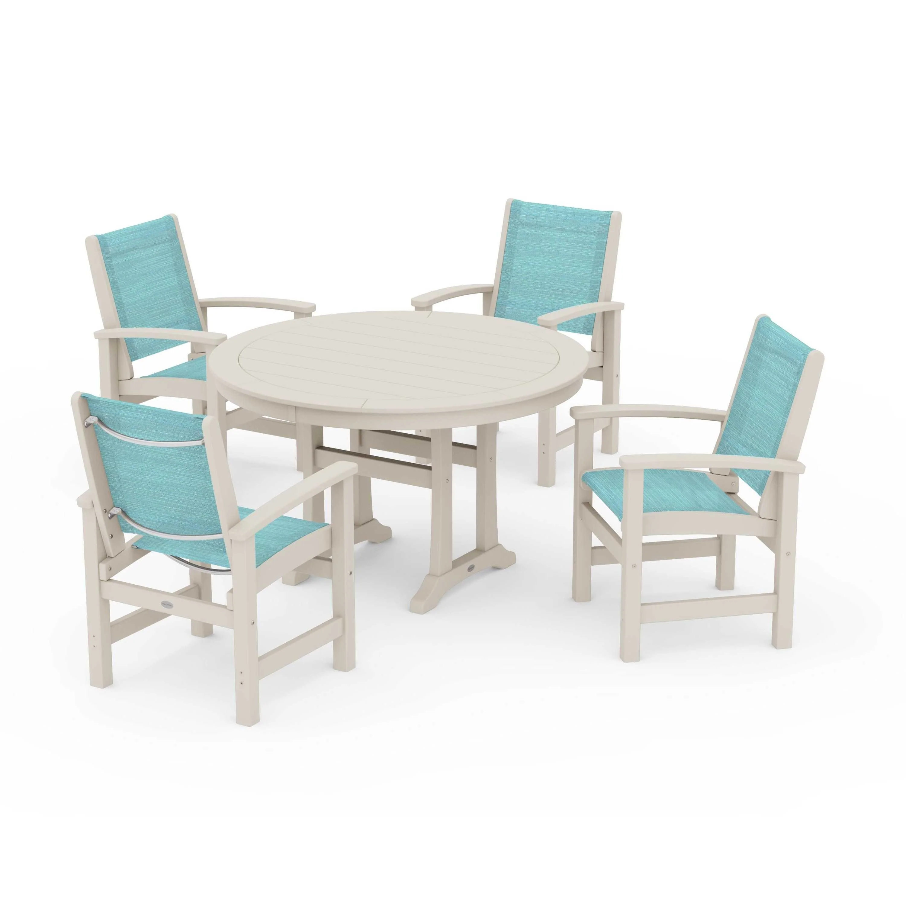 Coastal 5-Piece Round Dining Set with Trestle Legs - Image 62