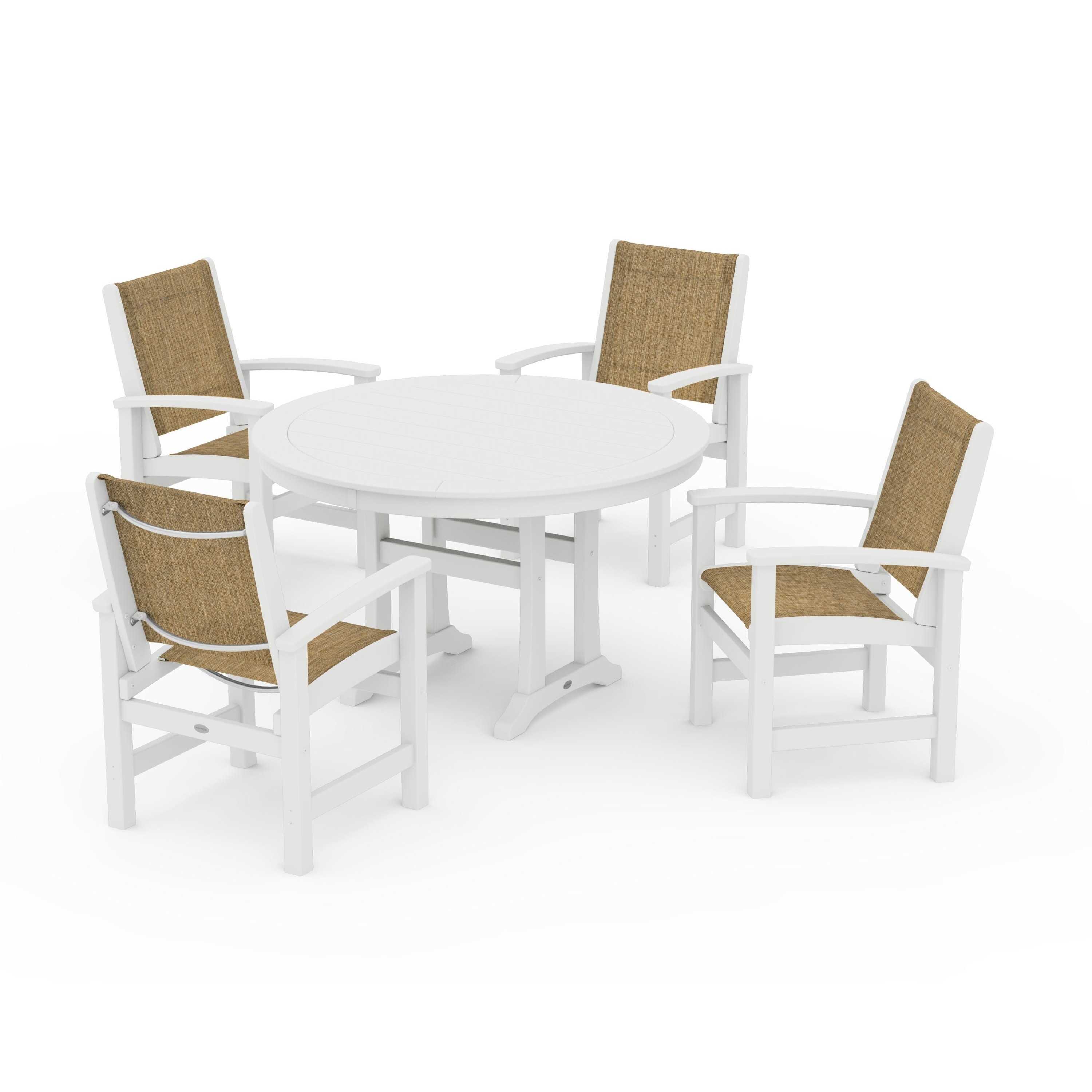 Coastal 5-Piece Round Dining Set with Trestle Legs - Image 63