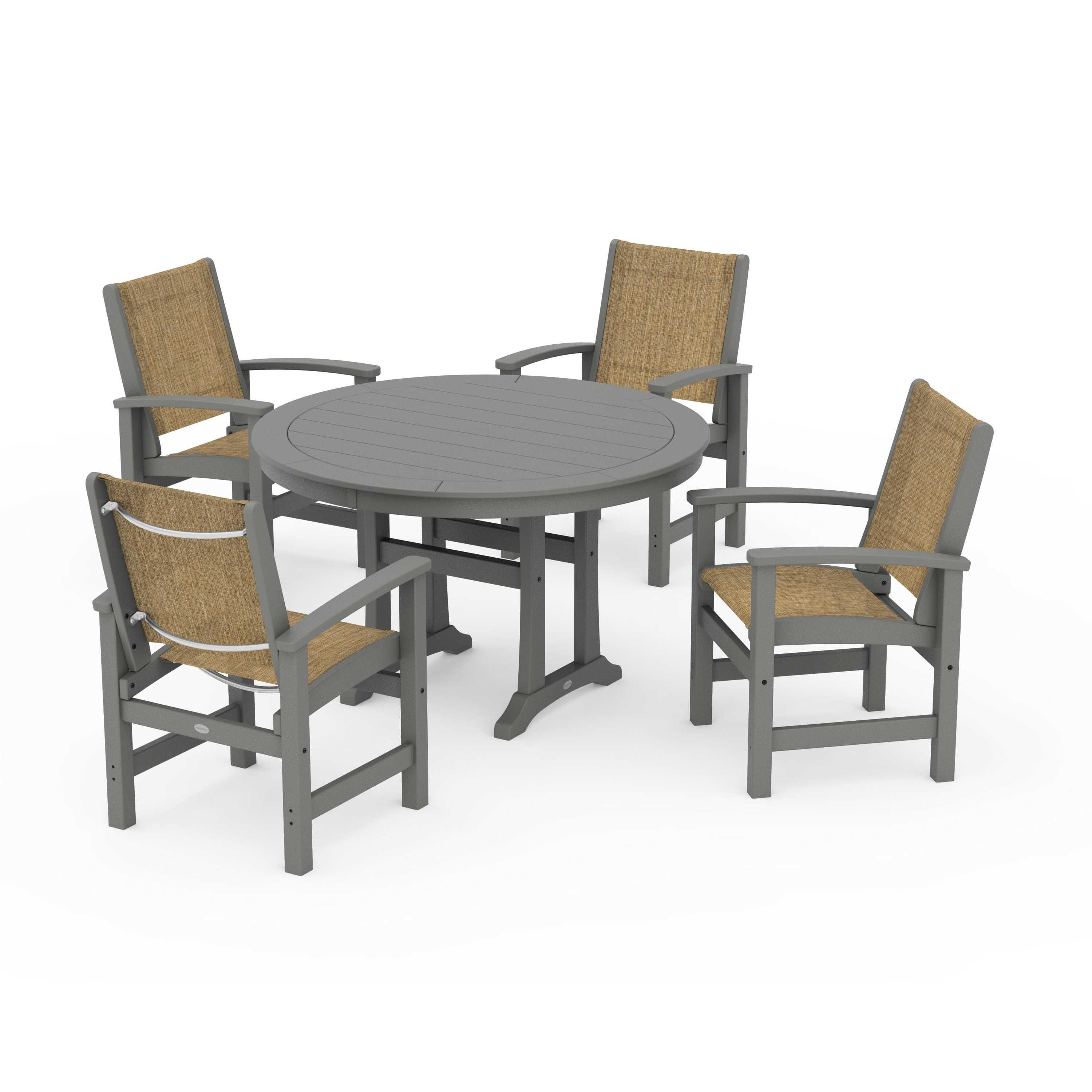 Coastal 5-Piece Round Dining Set with Trestle Legs - Image 65