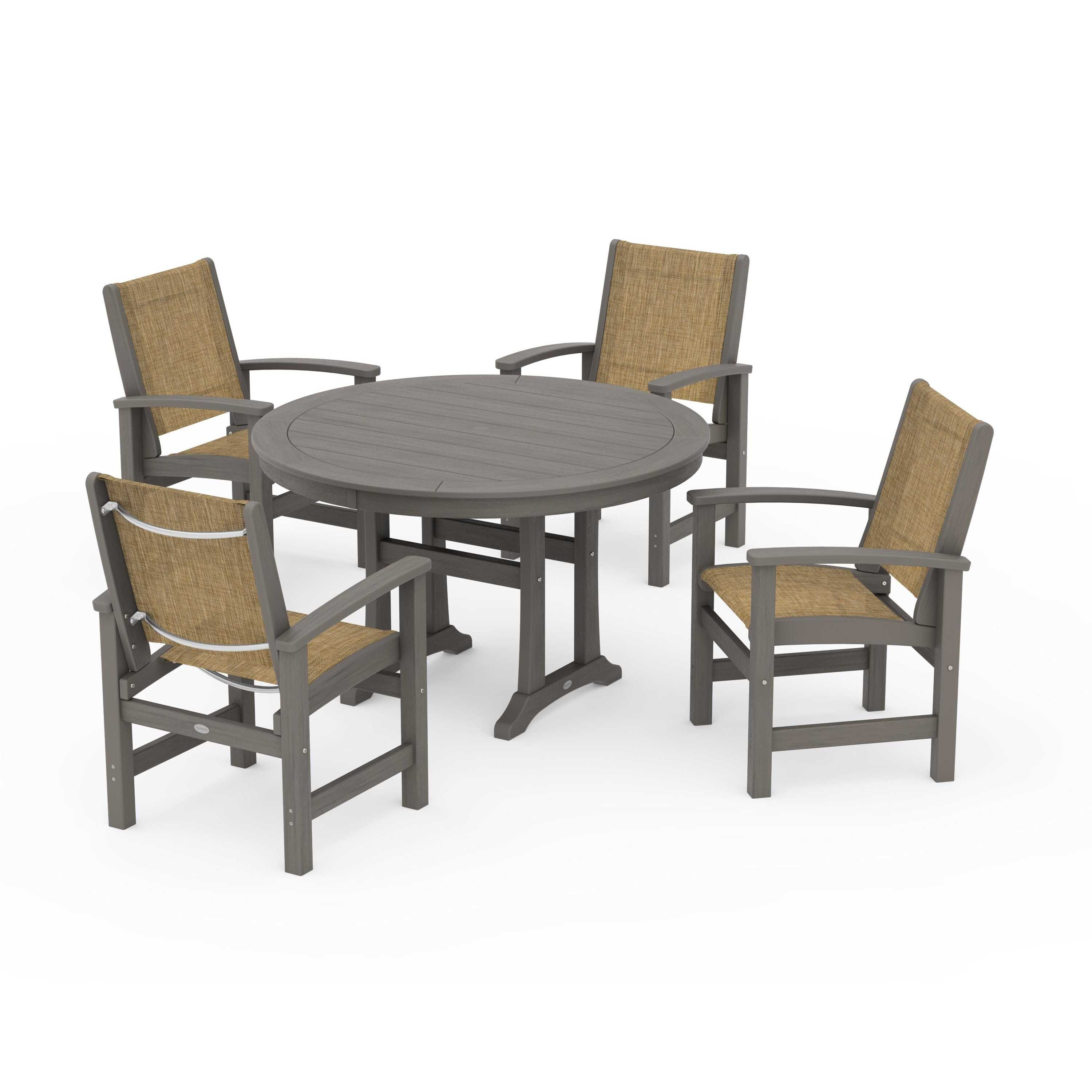 Coastal 5-Piece Round Dining Set with Trestle Legs - Image 67
