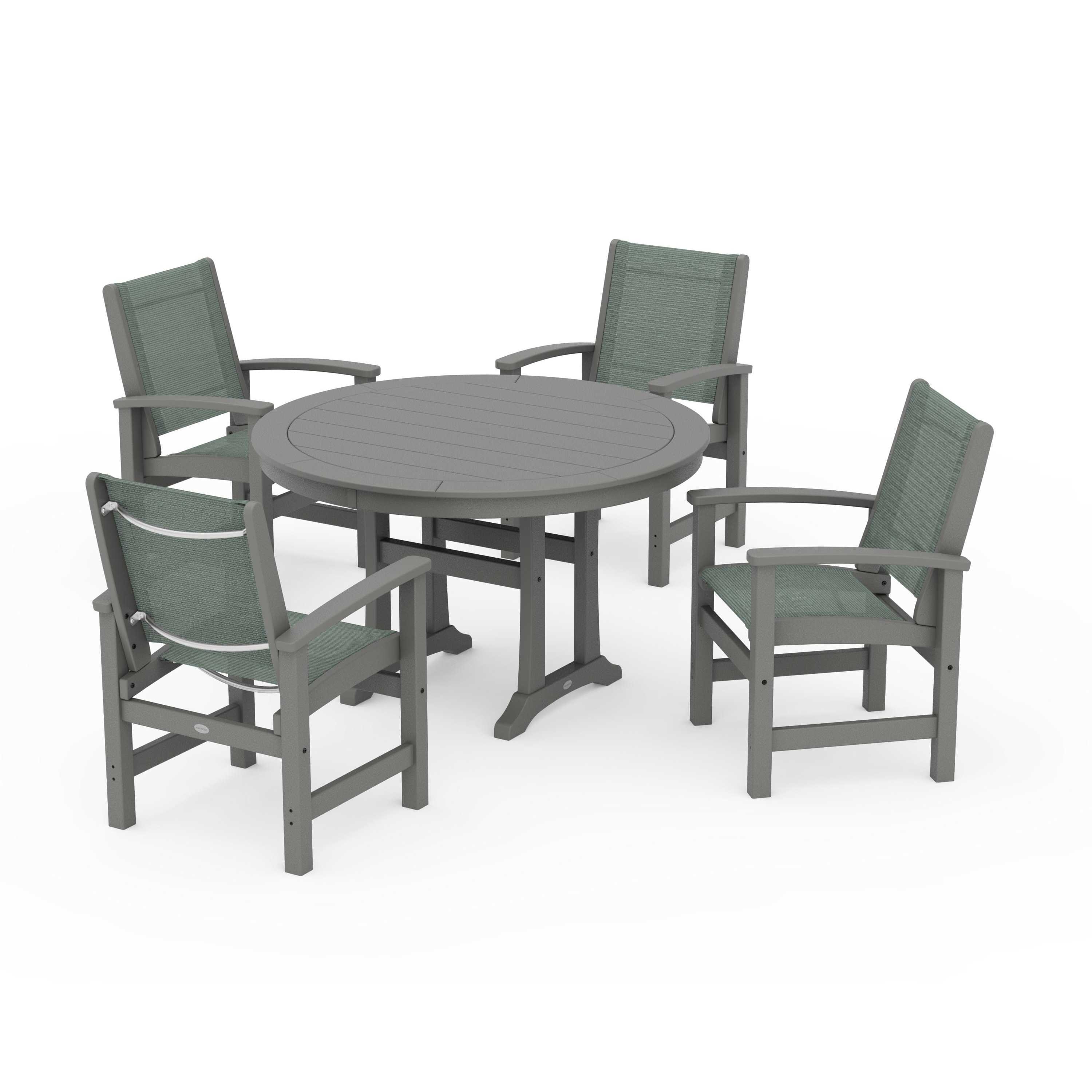 Coastal 5-Piece Round Dining Set with Trestle Legs - Image 68