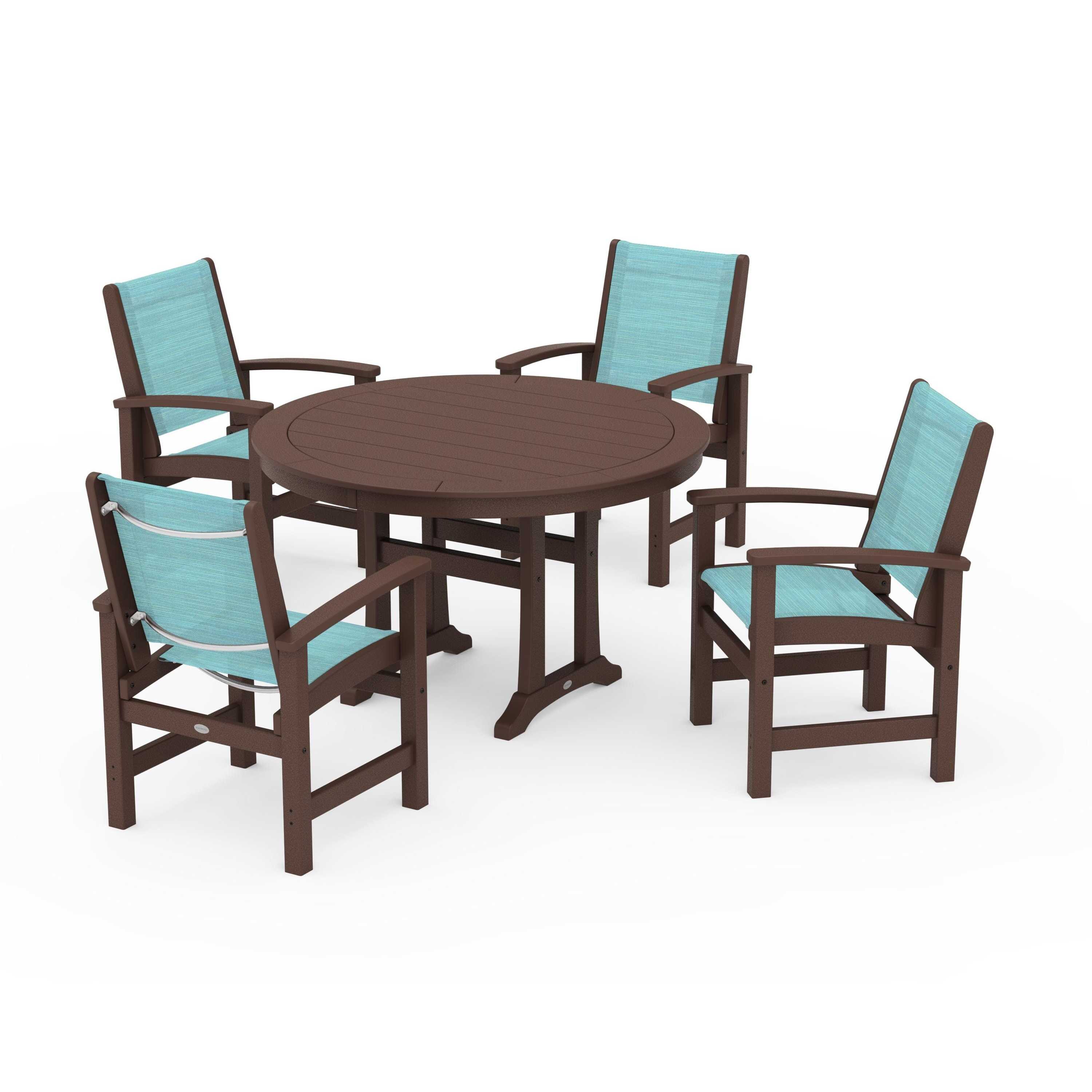 Coastal 5-Piece Round Dining Set with Trestle Legs - Image 70