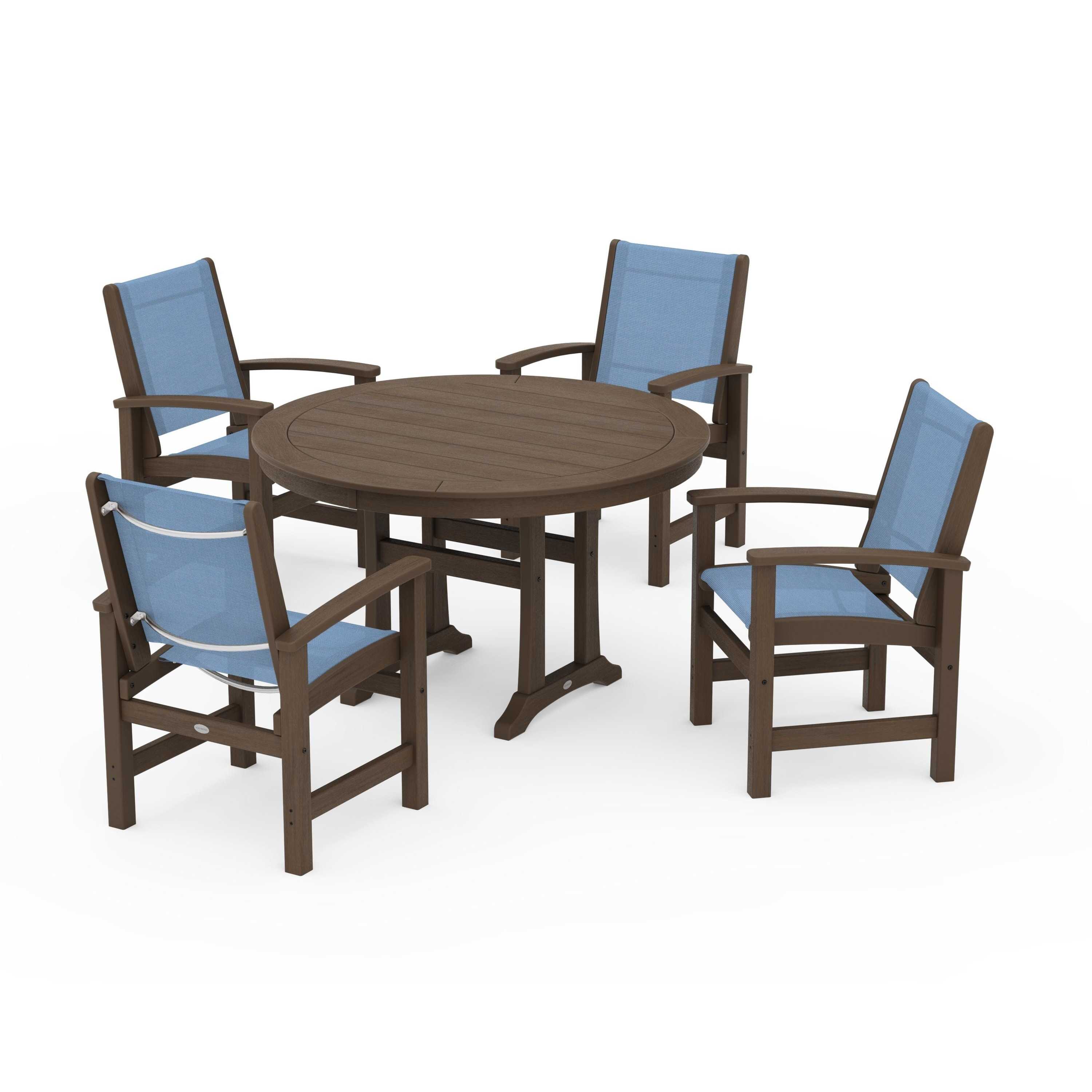 Coastal 5-Piece Round Dining Set with Trestle Legs - Image 71