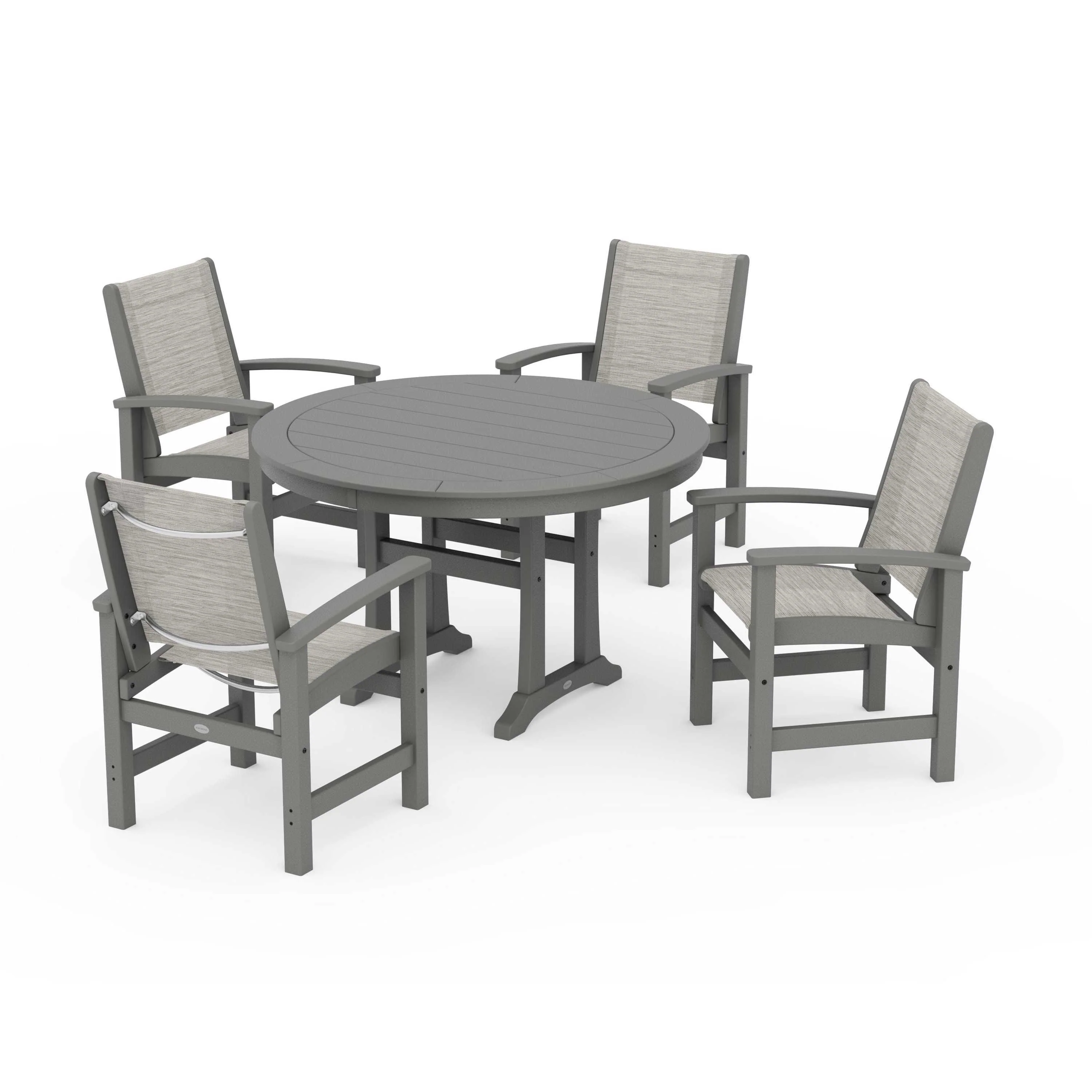 Coastal 5-Piece Round Dining Set with Trestle Legs - Image 72