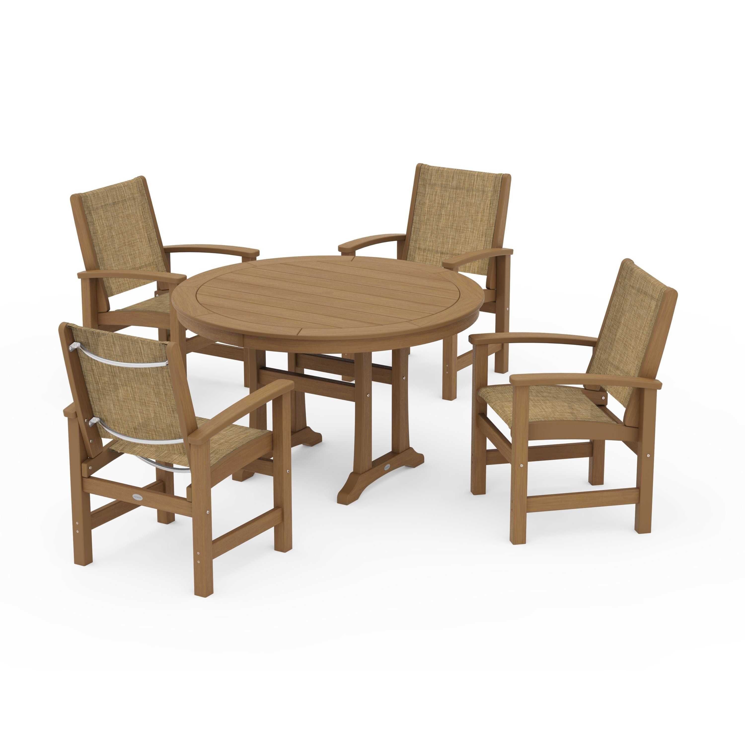 Coastal 5-Piece Round Dining Set with Trestle Legs - Image 73