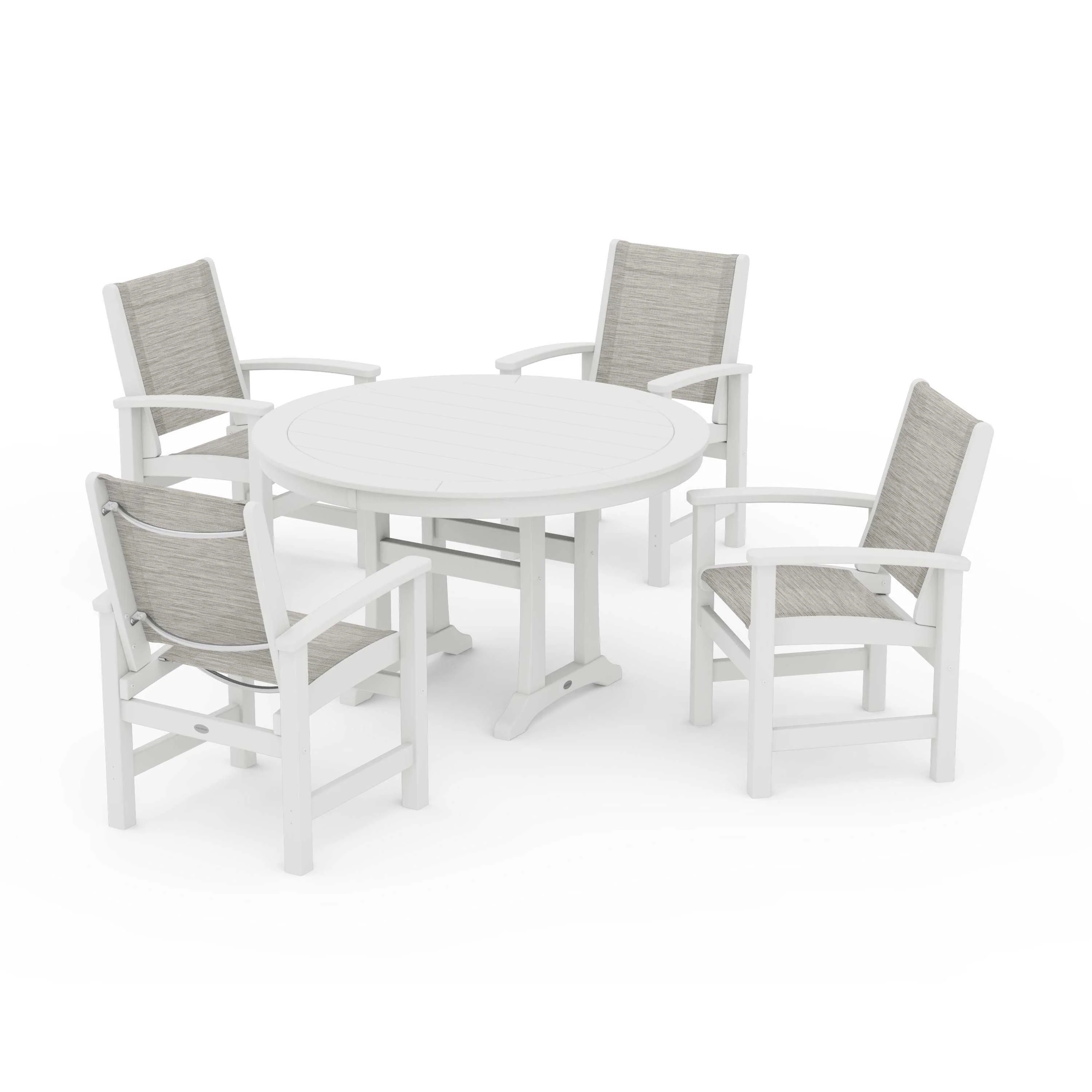 Coastal 5-Piece Round Dining Set with Trestle Legs - Image 75