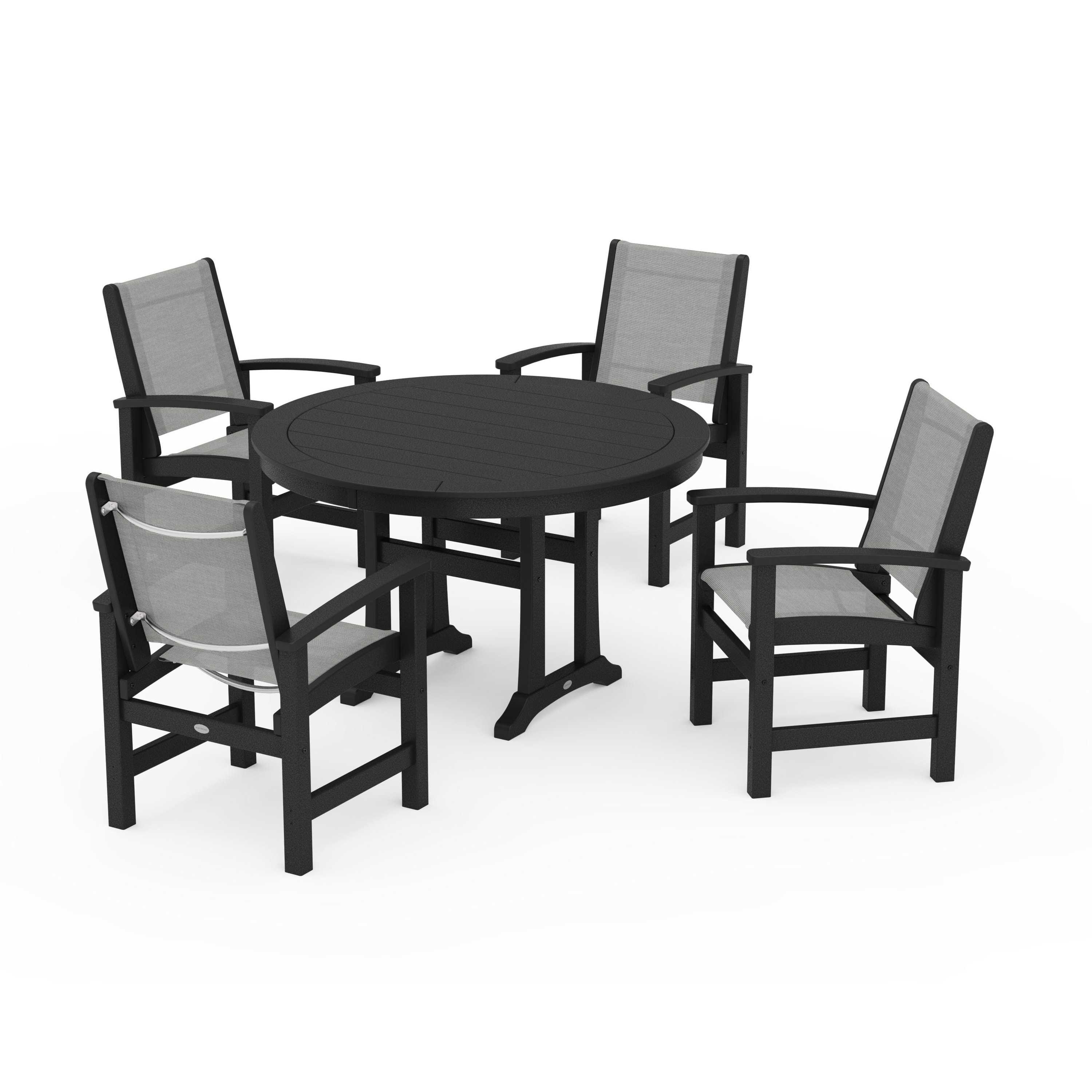 Coastal 5-Piece Round Dining Set with Trestle Legs - Image 76