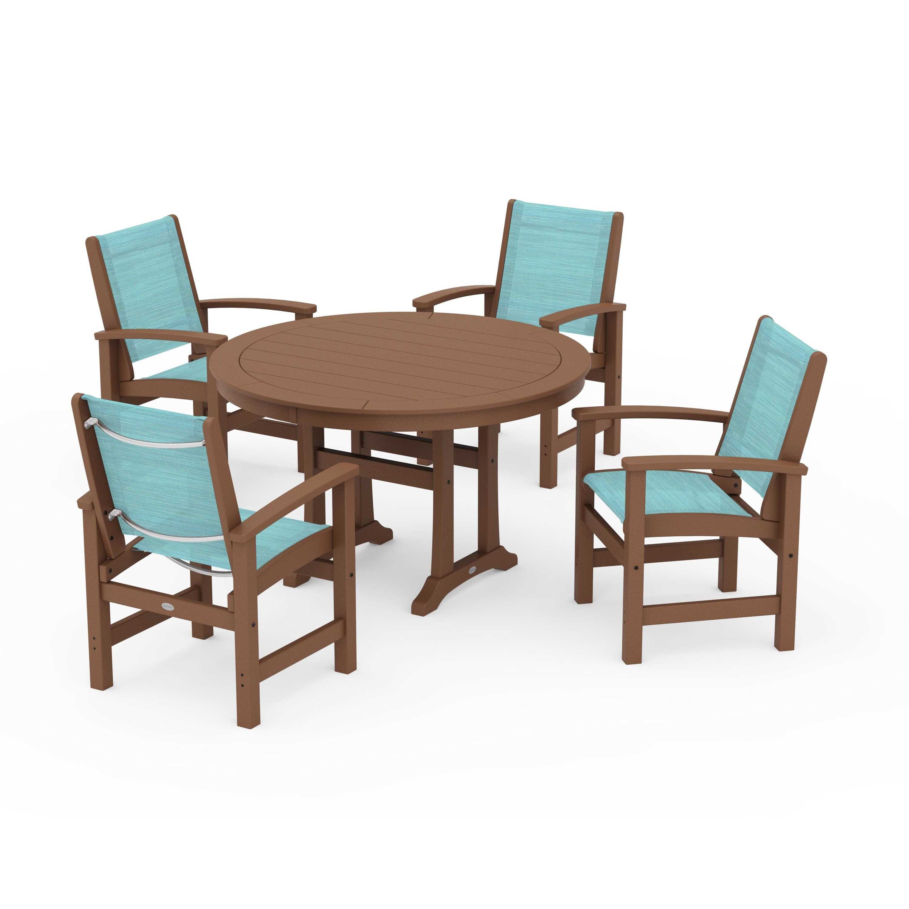 Coastal 5-Piece Round Dining Set with Trestle Legs - Image 77