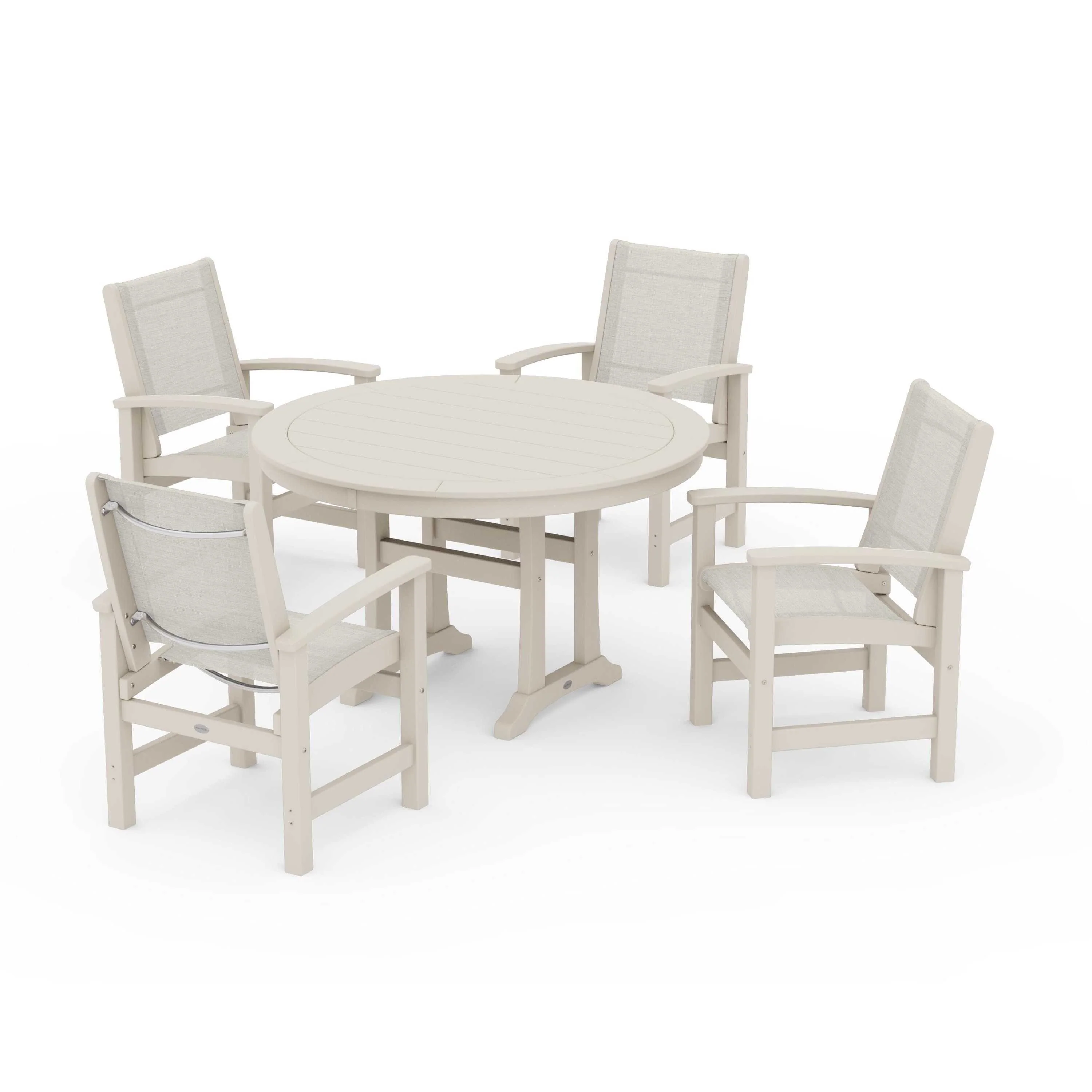 Coastal 5-Piece Round Dining Set with Trestle Legs - Image 79