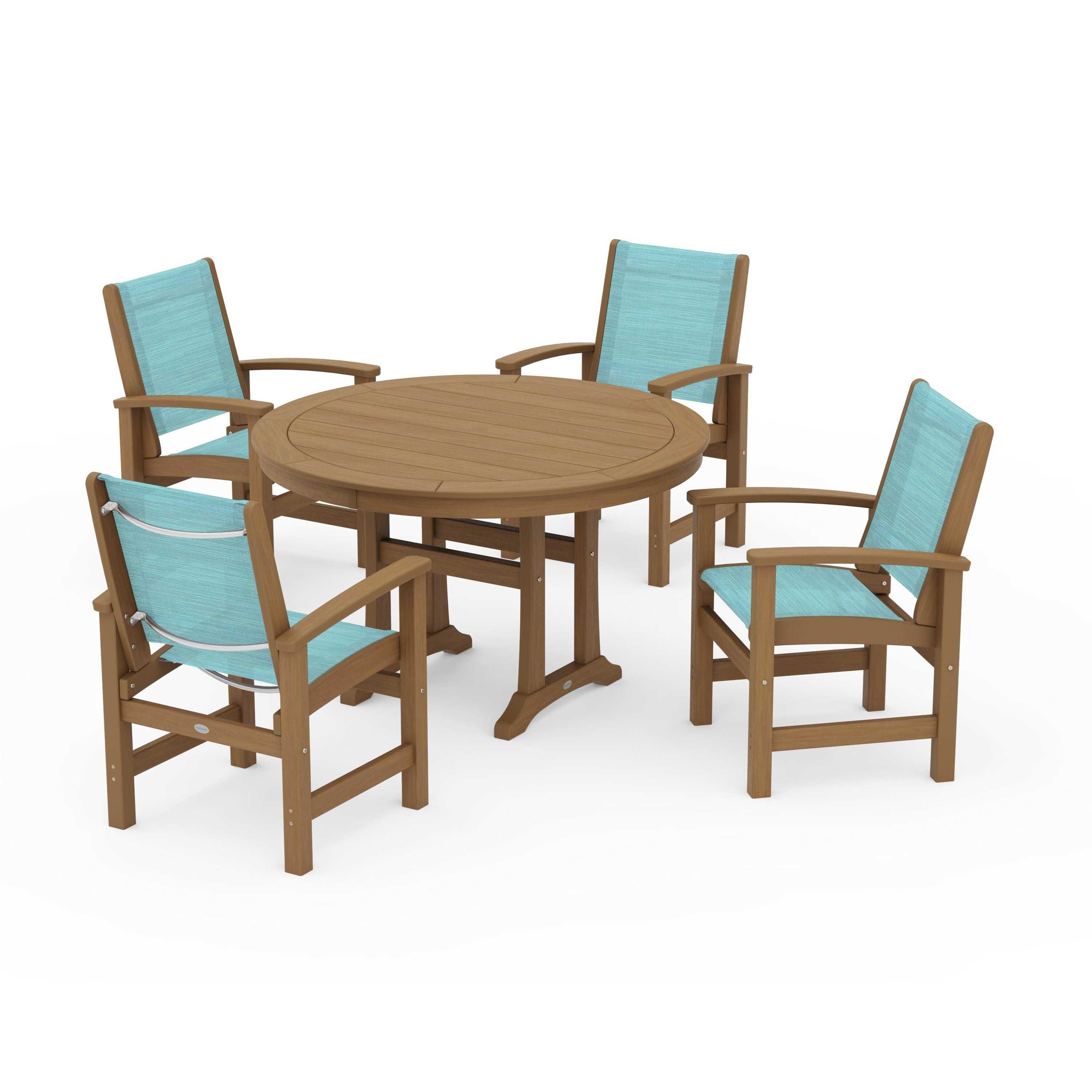 Coastal 5-Piece Round Dining Set with Trestle Legs - Image 8