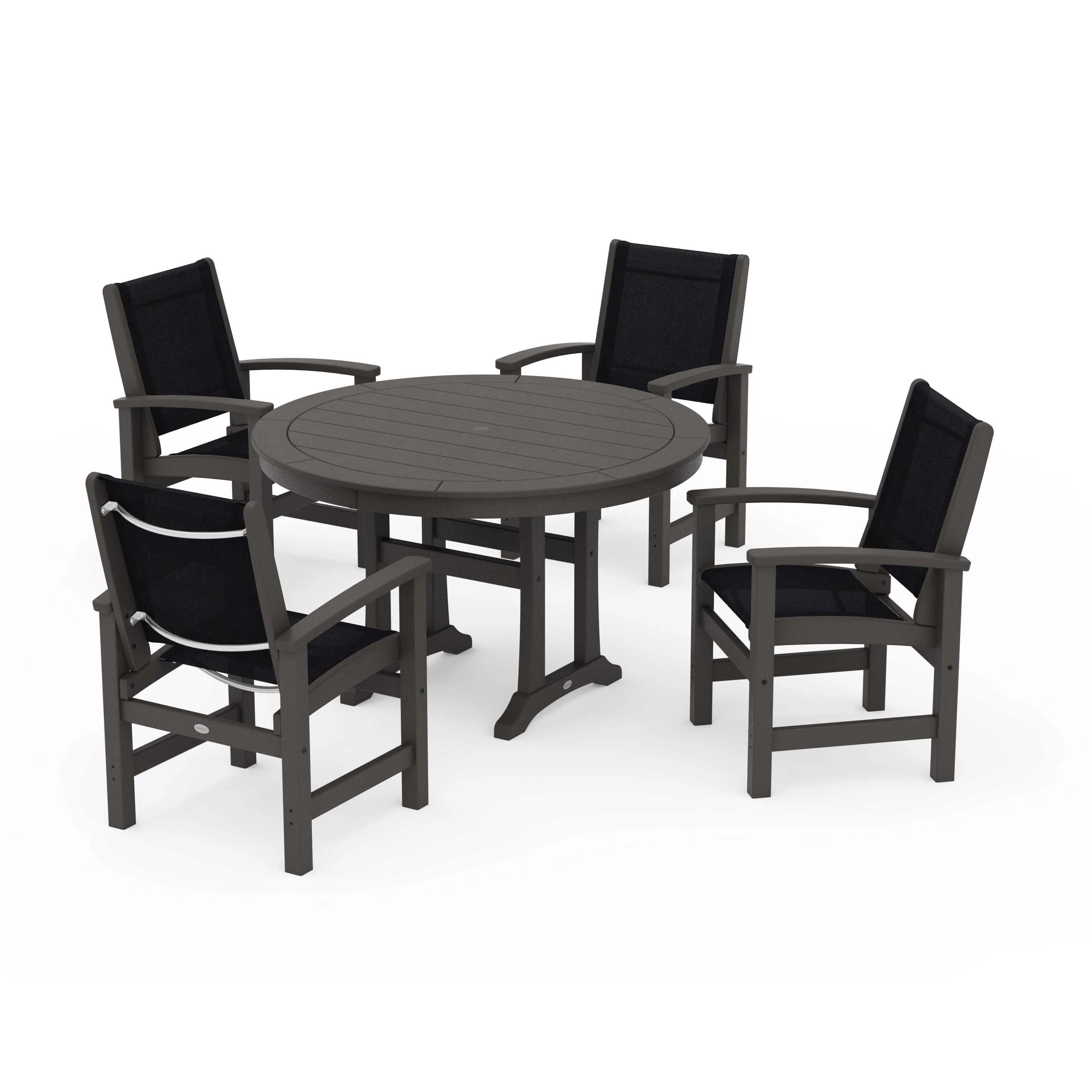 Coastal 5-Piece Round Dining Set with Trestle Legs - Image 83