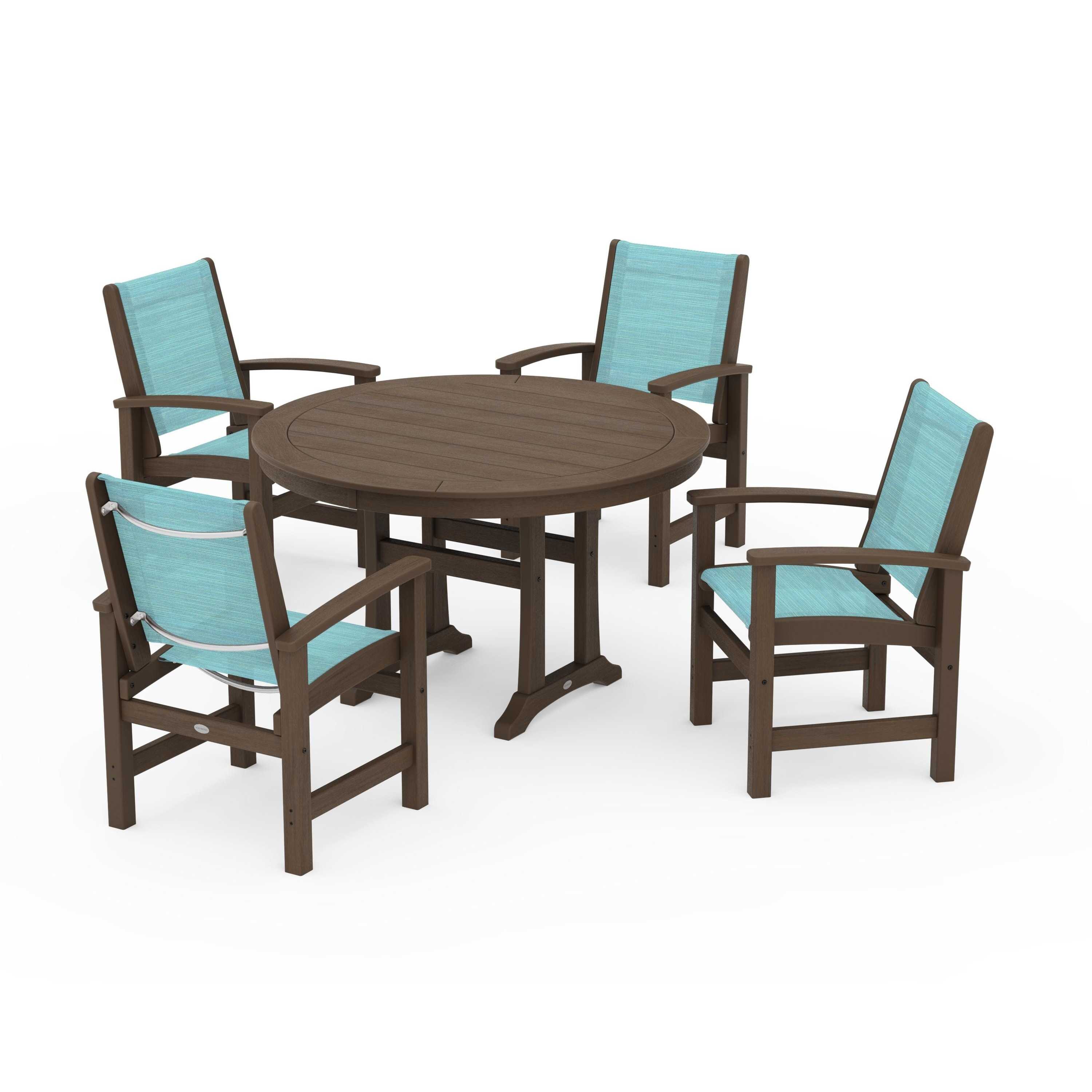Coastal 5-Piece Round Dining Set with Trestle Legs - Image 84