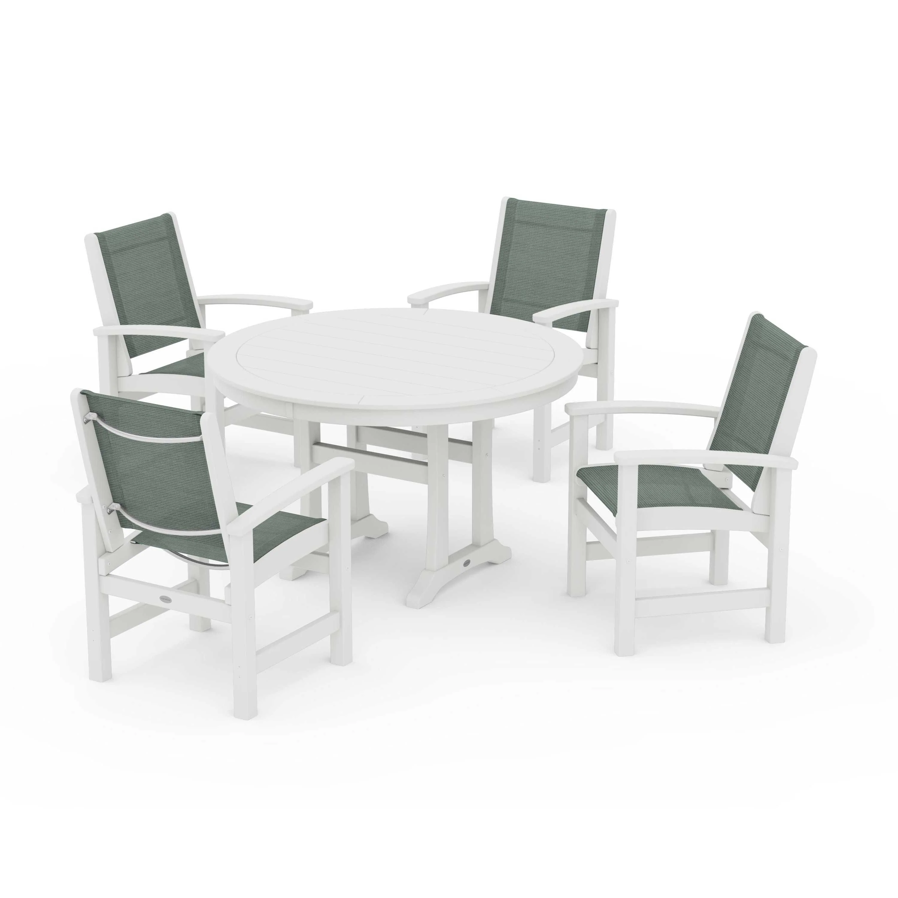 Coastal 5-Piece Round Dining Set with Trestle Legs - Image 86