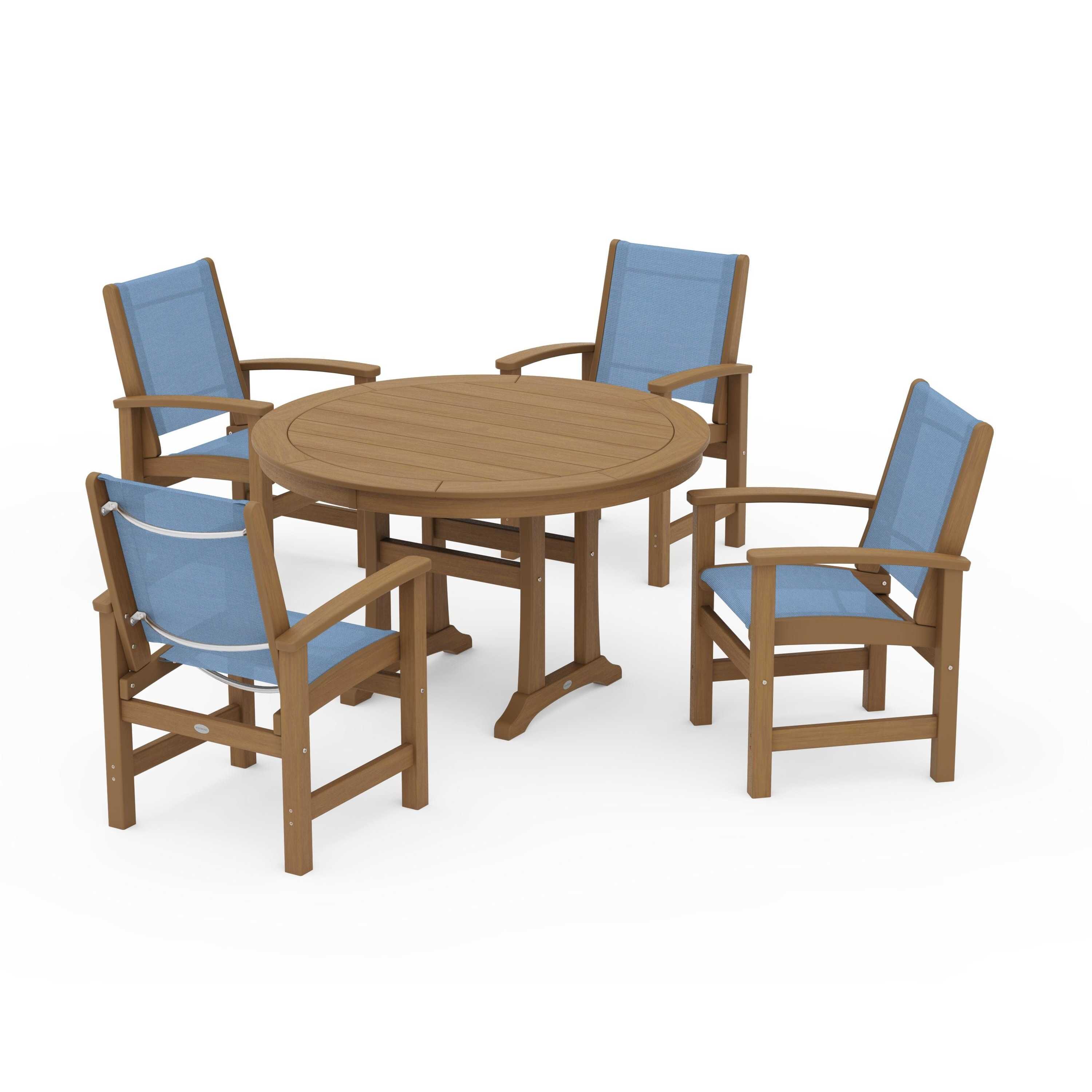 Coastal 5-Piece Round Dining Set with Trestle Legs - Image 89