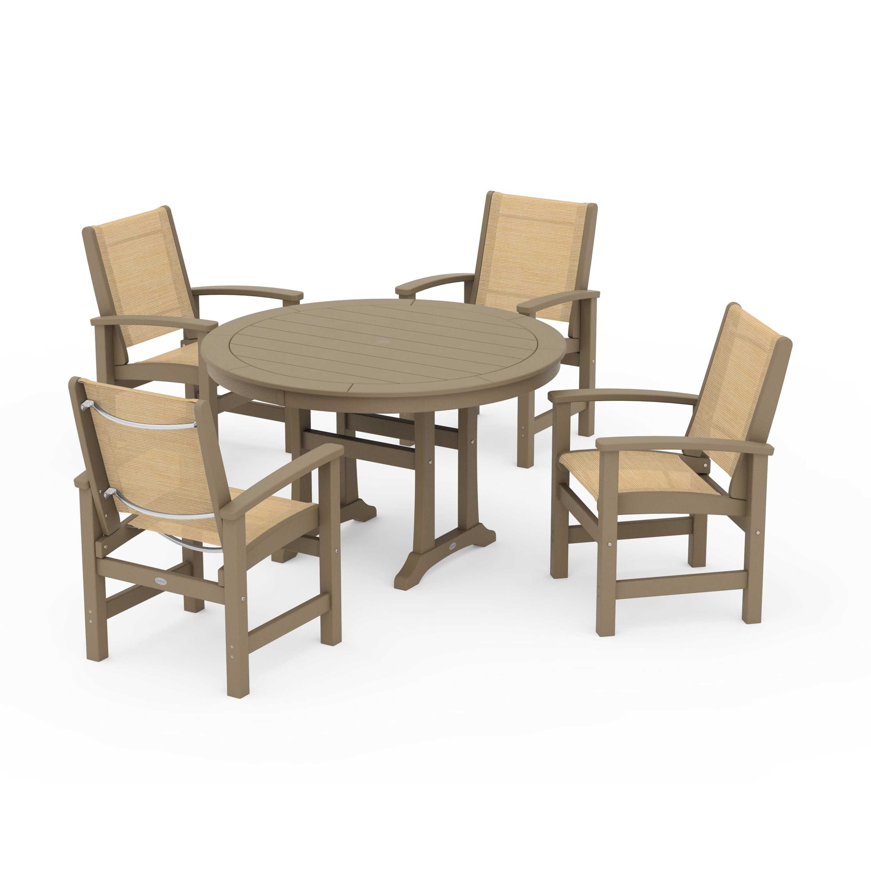 Coastal 5-Piece Round Dining Set with Trestle Legs - Image 9