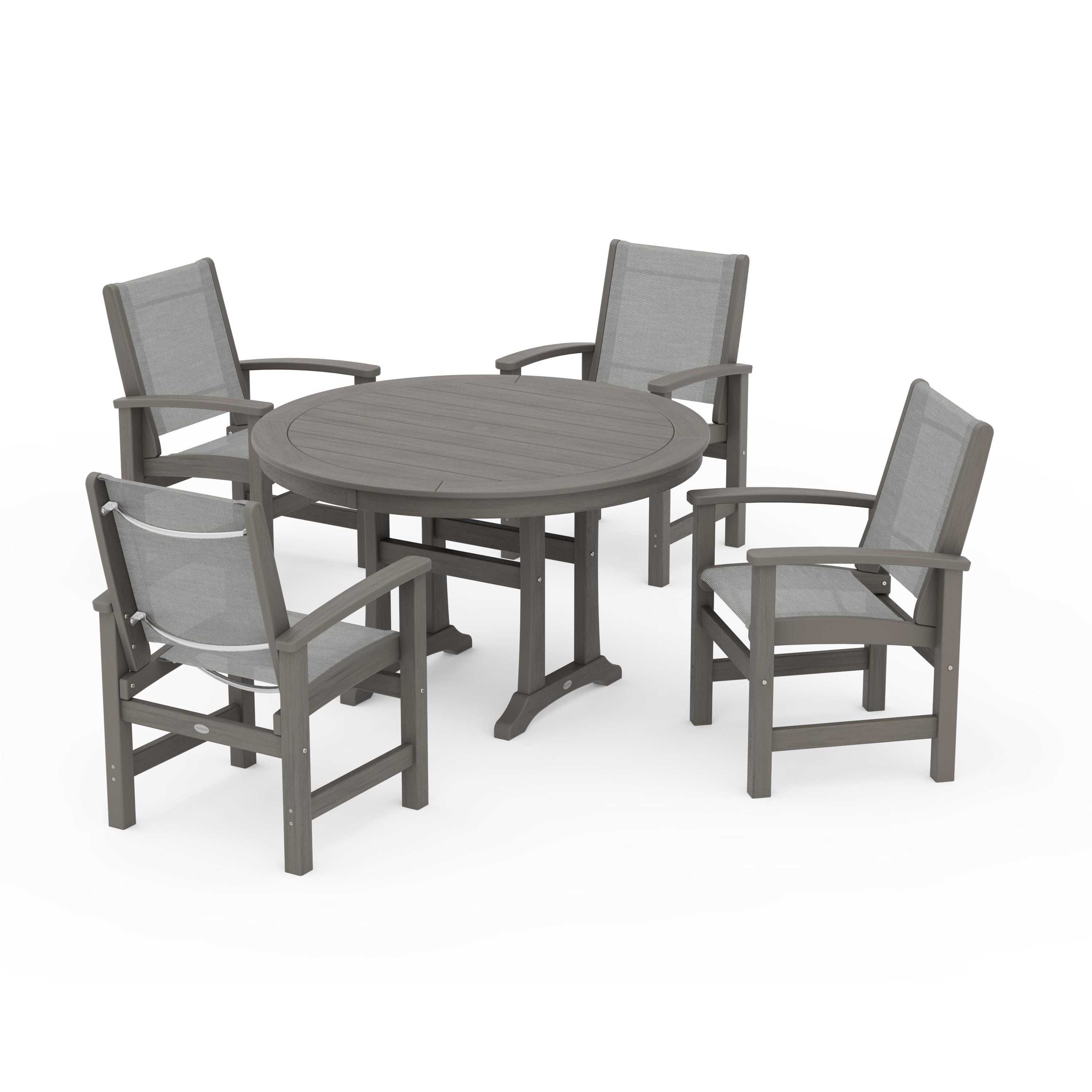 Coastal 5-Piece Round Dining Set with Trestle Legs - Image 90
