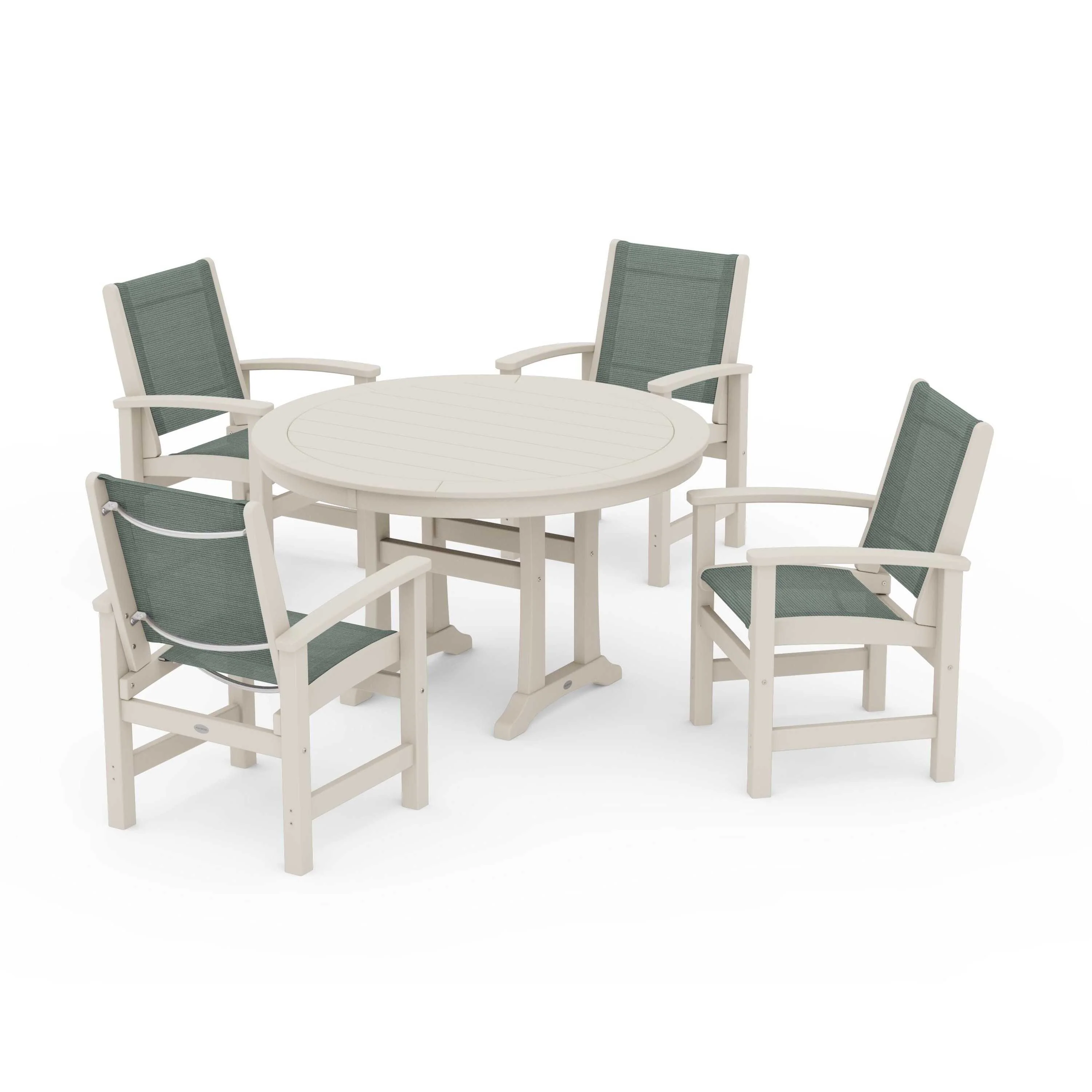 Coastal 5-Piece Round Dining Set with Trestle Legs - Image 91