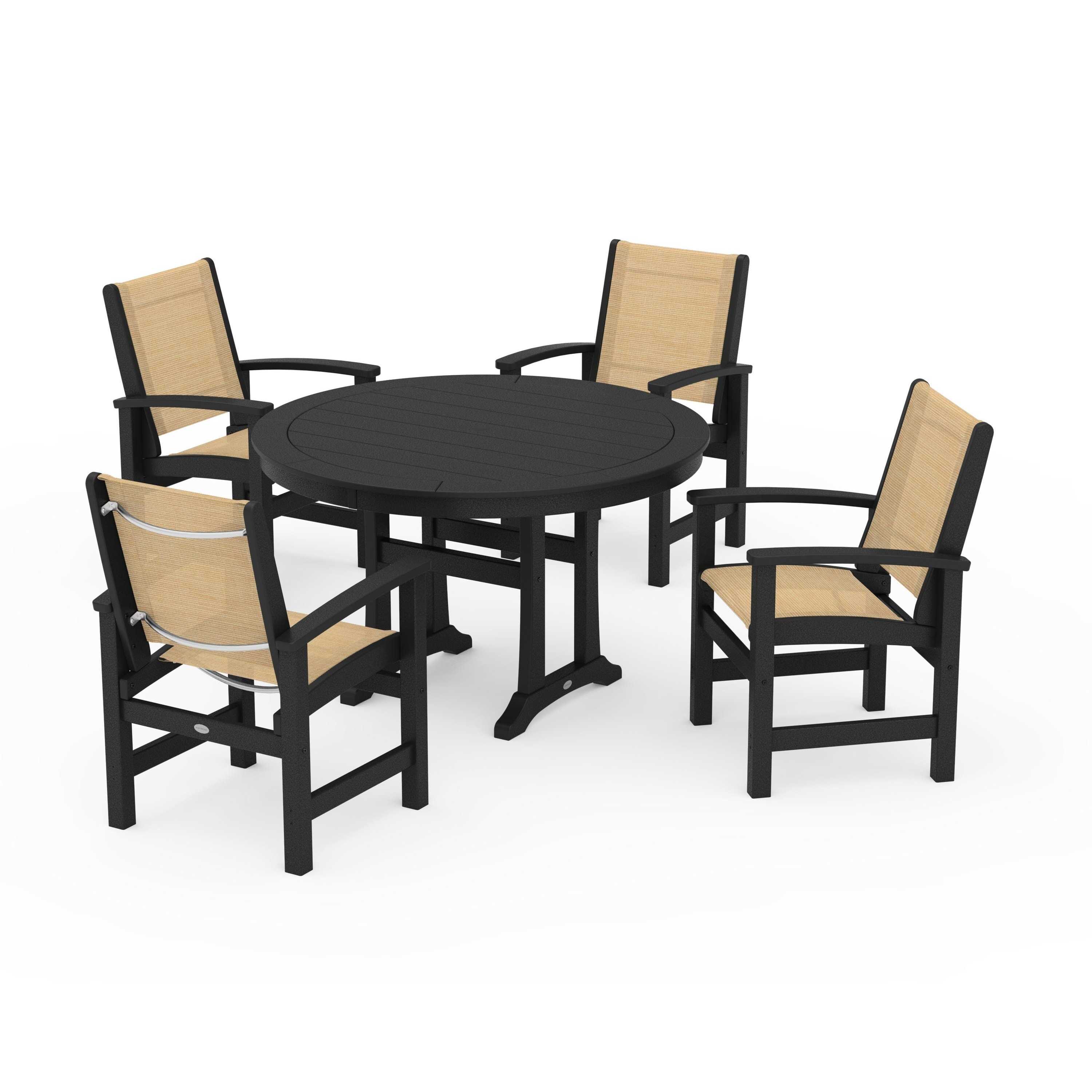 Coastal 5-Piece Round Dining Set with Trestle Legs - Image 92