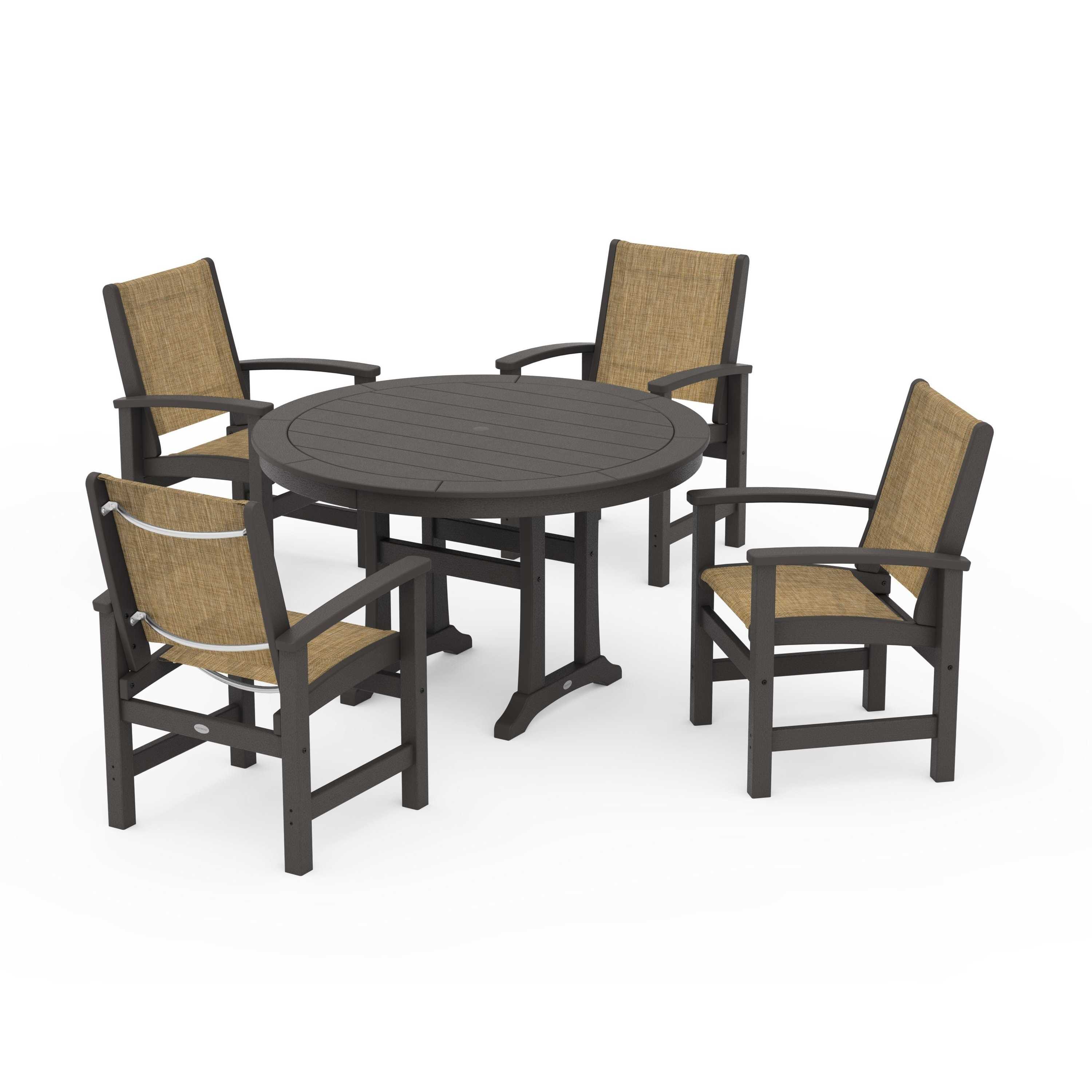 Coastal 5-Piece Round Dining Set with Trestle Legs - Image 93