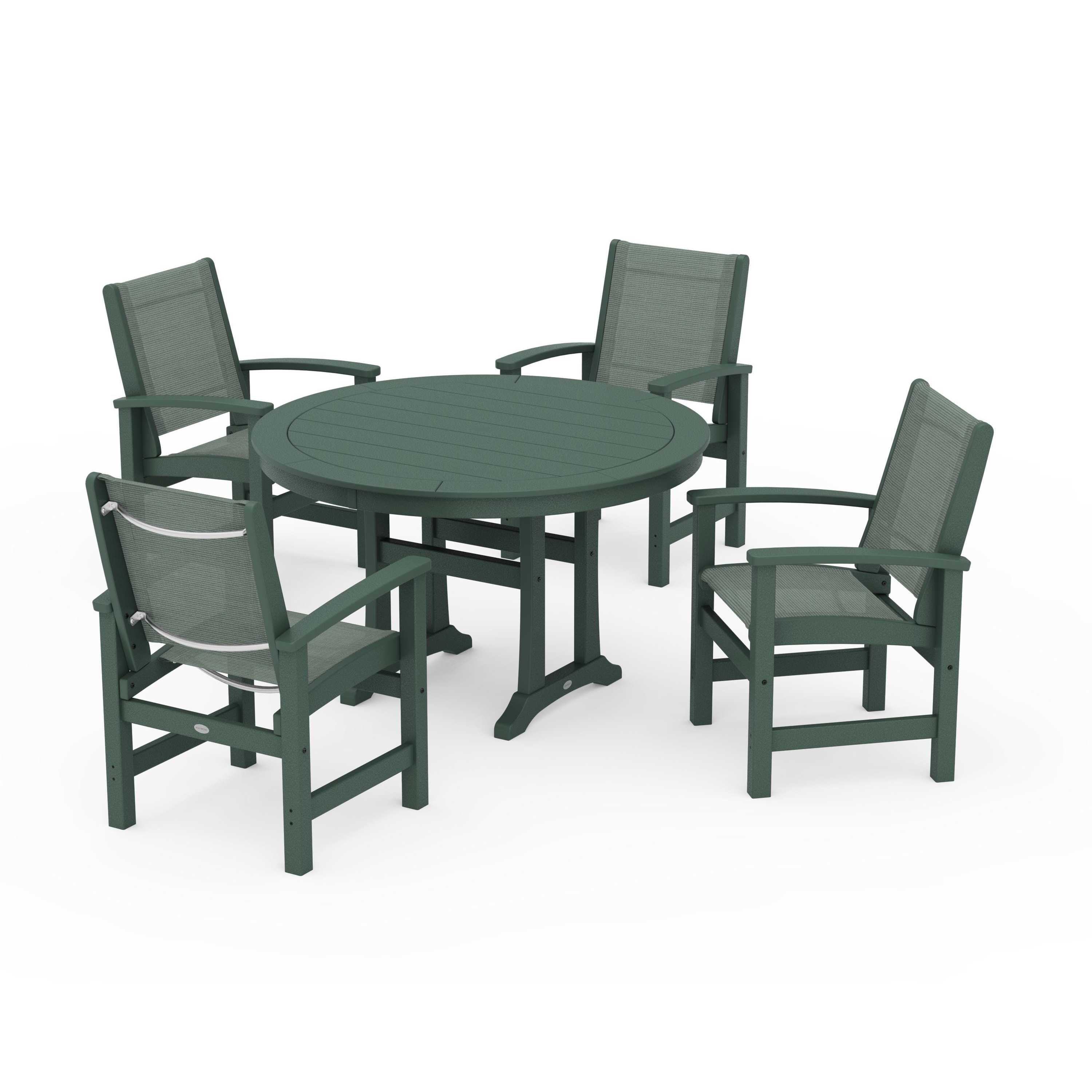 Coastal 5-Piece Round Dining Set with Trestle Legs - Image 98
