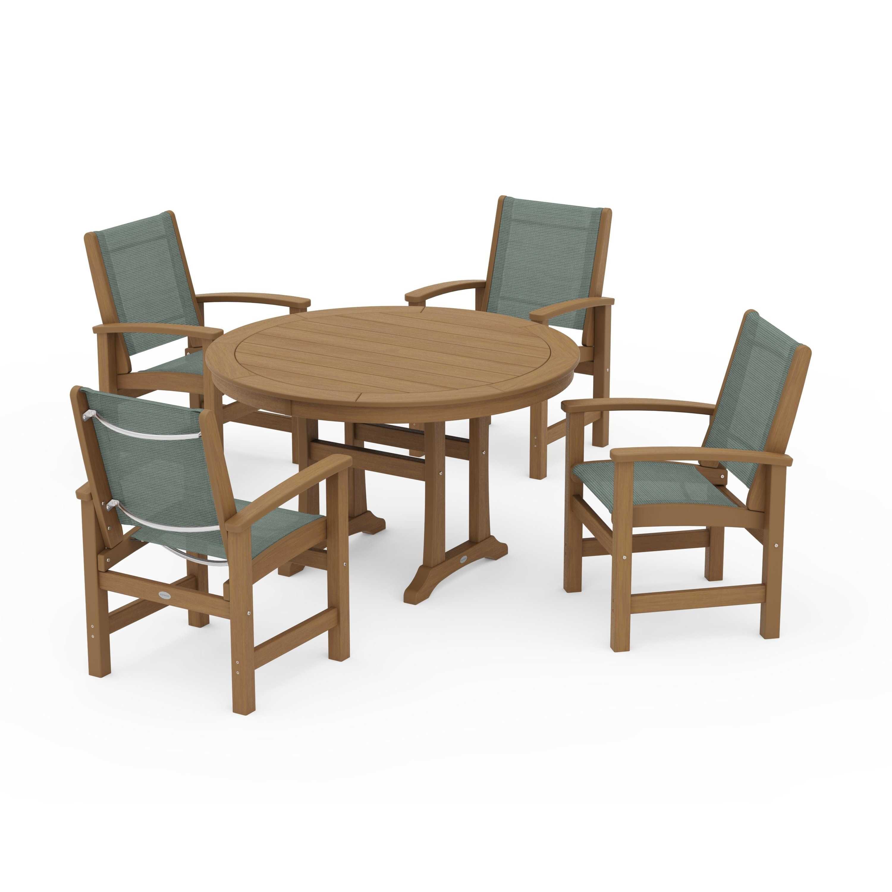 Coastal 5-Piece Round Dining Set with Trestle Legs - Image 99