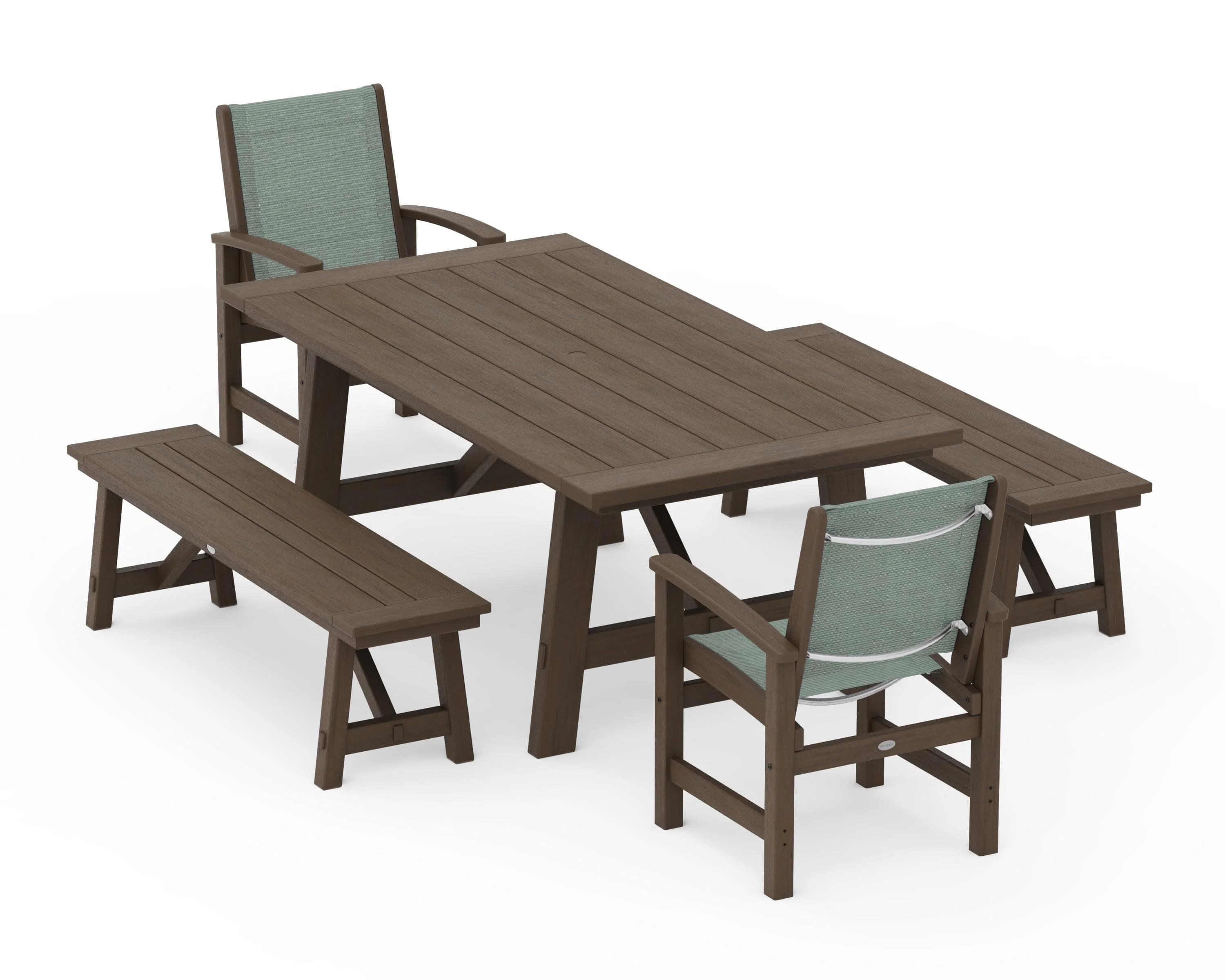 Coastal 5-Piece Rustic Farmhouse Dining Set With Benches - Image 131