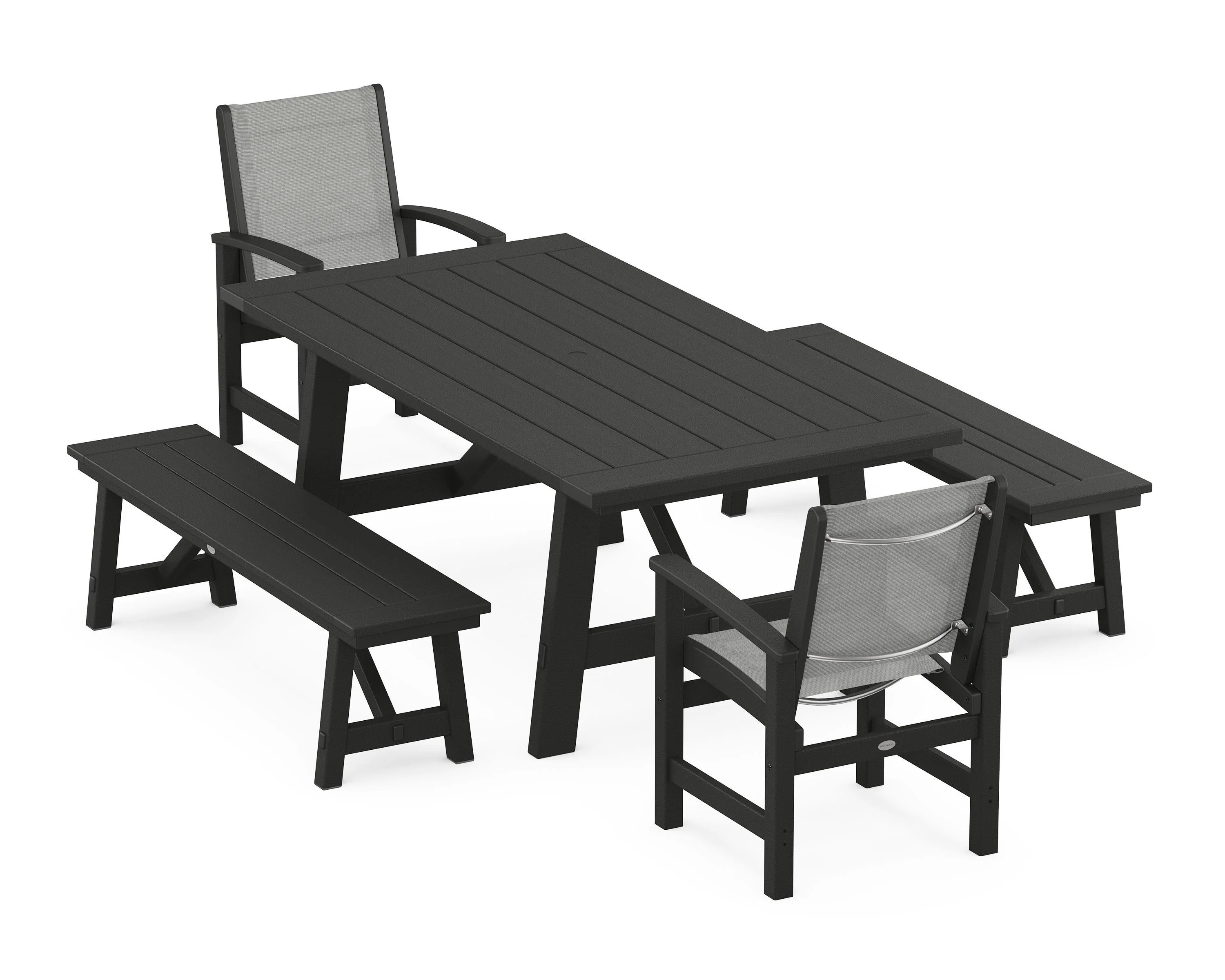 Coastal 5-Piece Rustic Farmhouse Dining Set With Benches - Image 30